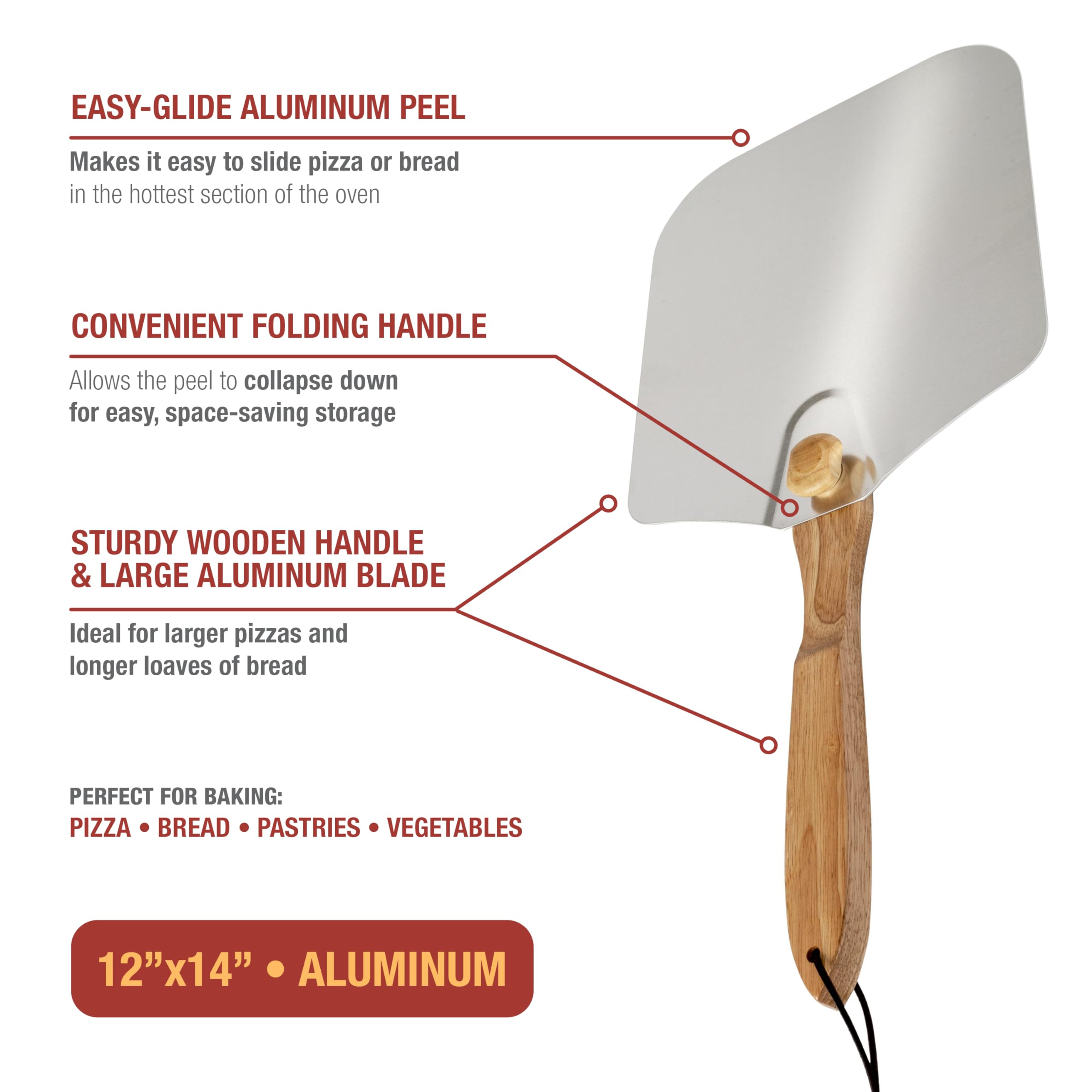 Old Stone Pizza Kitchen Aluminum Pizza Peel With Collapsible Wooden Handle, 12X14-Inch