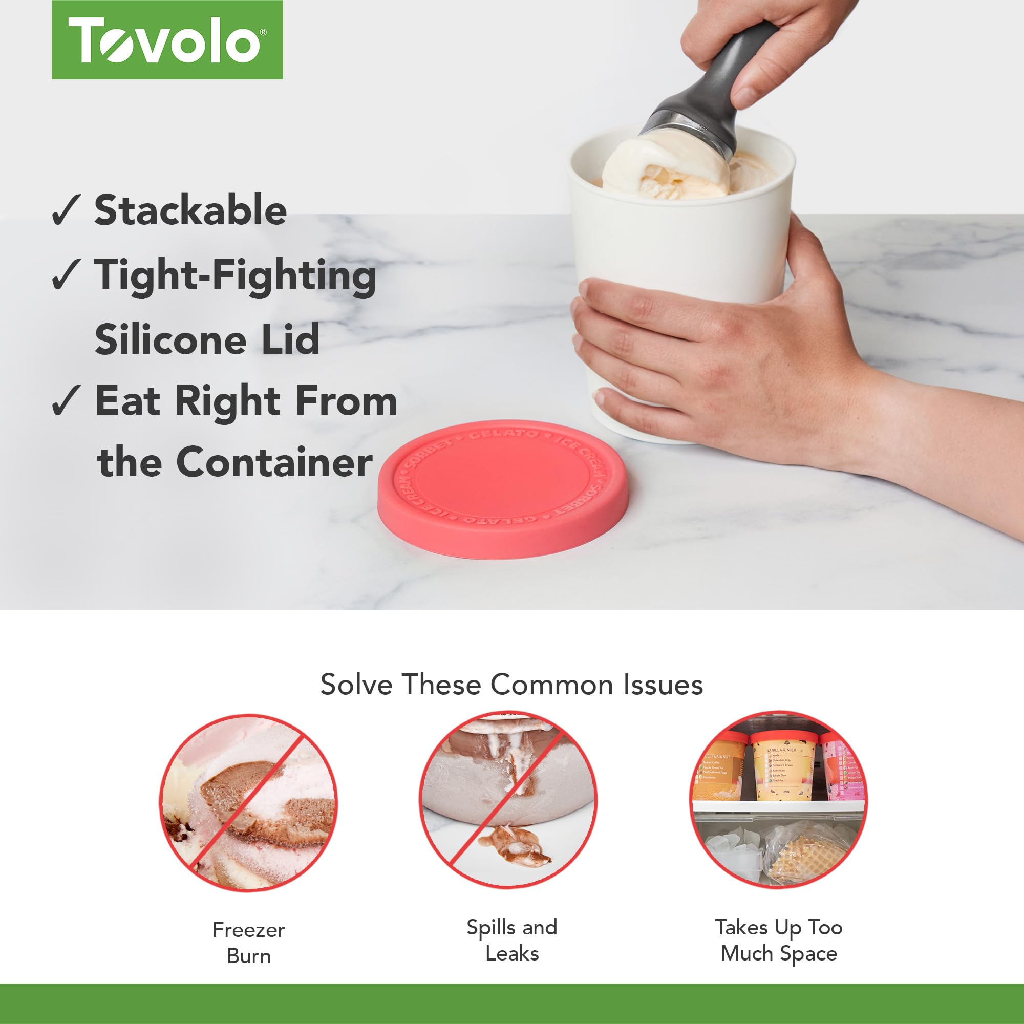 Tovolo Sweet Treat, Reusable Ice Cream Container For Homemade Ice Cream, Raspberry - 1 Quart Stackable Storage Tubs With Silicon
