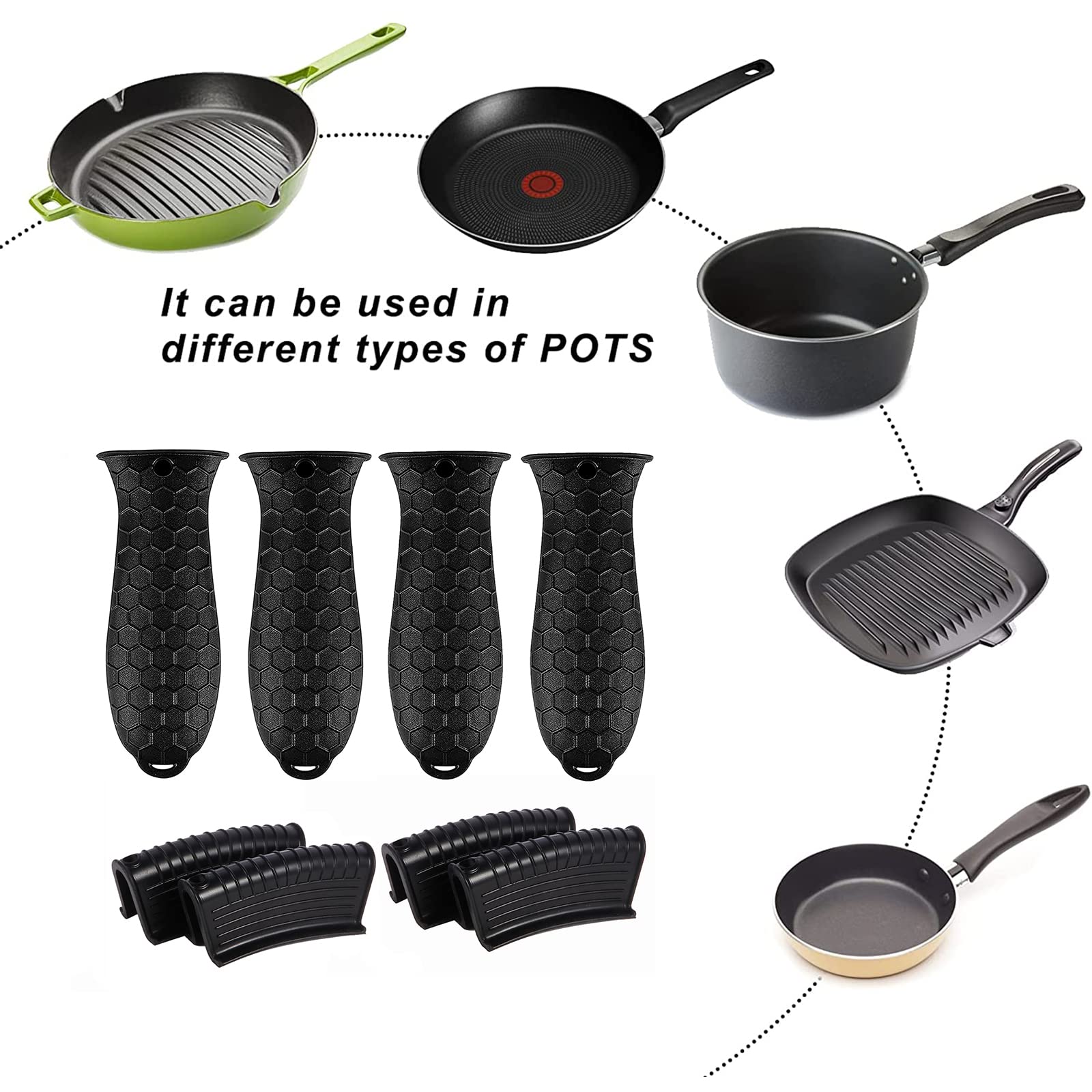 8 Pcs Non-Slip Silicone Hot Handle Holder & Assist Grips, Potholder For Cast Iron Skillets, Heat Resistant Handle Cover Sleeve F