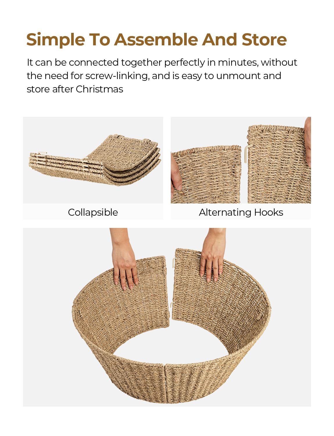 StorageWorks 22.5 Inch Christmas Tree Collar, 4-Piece Durable Christmas Tree Base Cover for Artificial Trees, Handcrafted Seagra