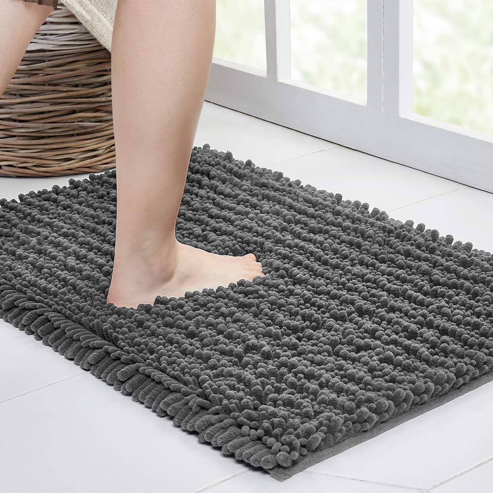 Walensee Bathroom Rug Non Slip Bath Mat (32X20 Inch Grey) Water Absorbent Super Soft Shaggy Chenille Machine Washable Dry Extra