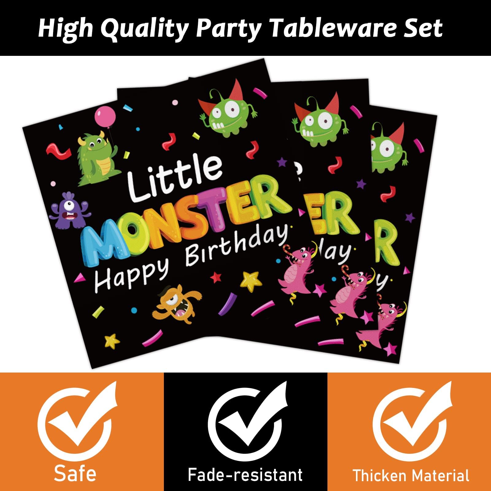 96 Pcs Monster Plates And Napkins Party Supplies Kits Monster Tableware Set Little Monster Party Decorations Favors For Boy Or G