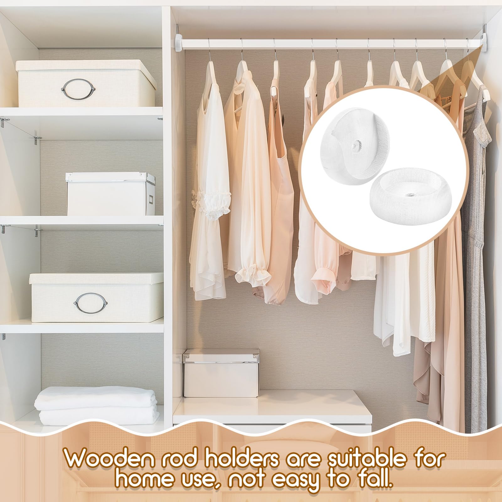 Yookeer 4 Pack Wooden Closet Pole Sockets Closet Pole Holder Closet Rod Holders Closet Pole Socket For Wardrobe Hallway Bathroom
