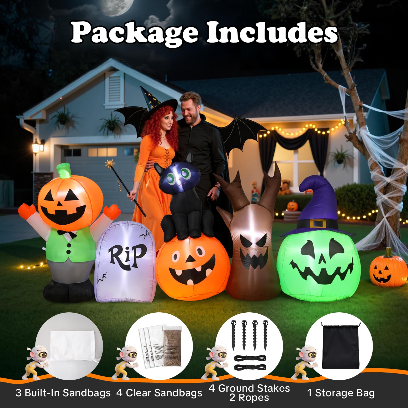 Halloween Inflatables Outdoor Decoration, 8.5ft Pumpkin/Tombstone/Black Cat/Ghost Tree, Cute Blow Up Yard Decor, for Outside Gar