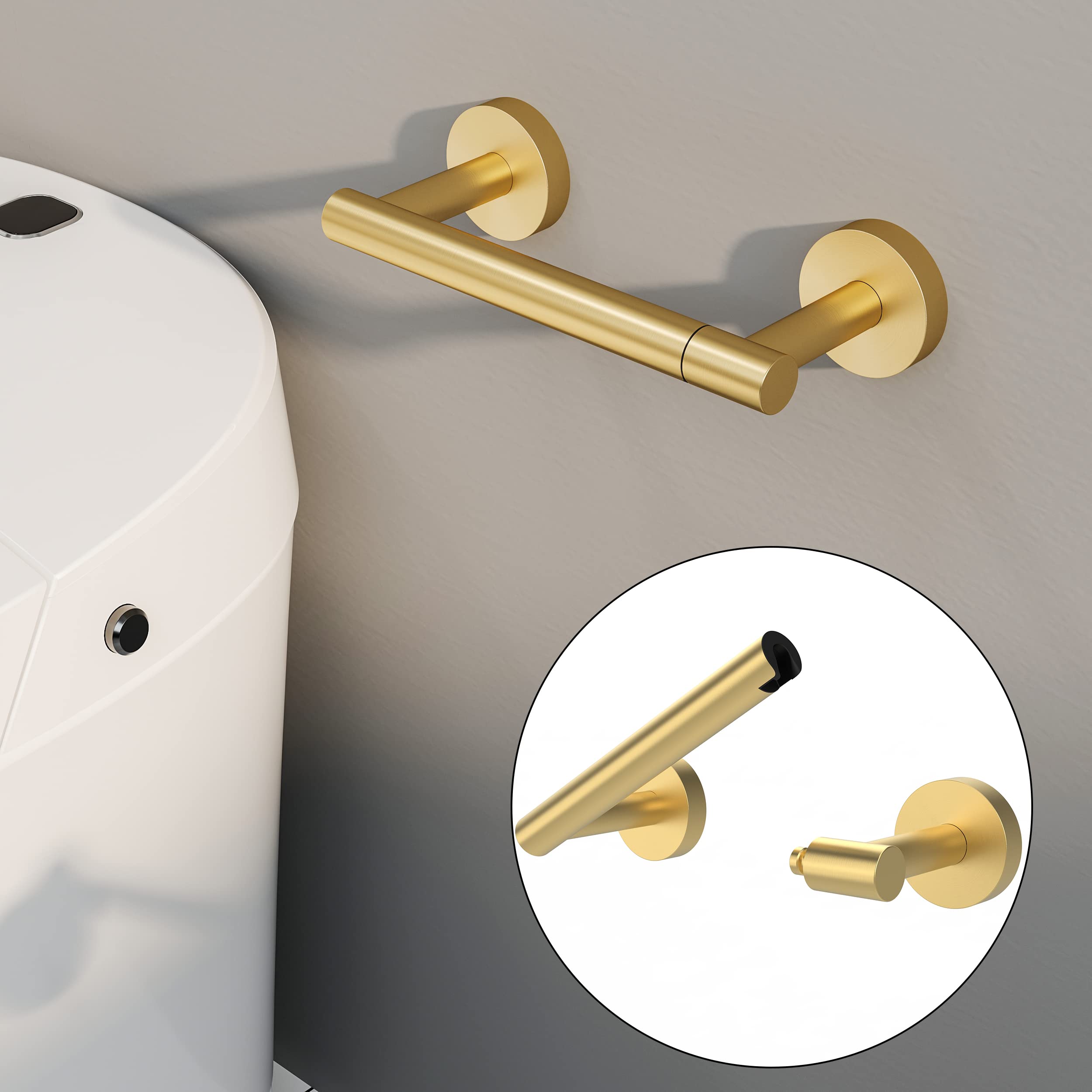 RARXTR Gold Toilet Paper Holder SUS304 Stainless Steel Double Post Pivoting Toilet Paper Roll Holder Wall Mounted Toilet Tissue Holder for Bathroom RV Brushed Brass Finish