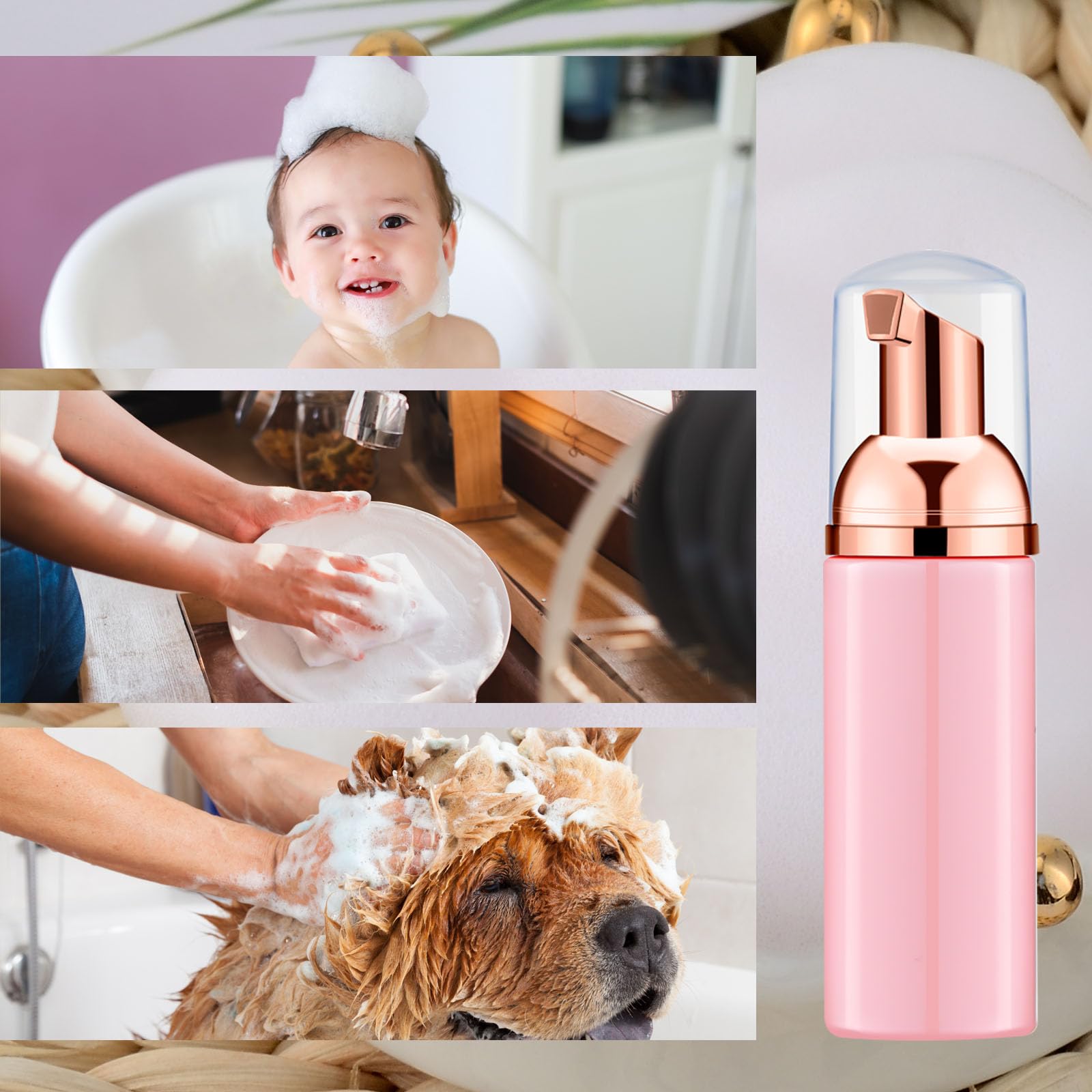 2 Oz Pink Foam Soap Bottle With Rose Gold Pump Empty Travel Foaming Dispenser For Hand Soap,Lash Shampoo,Body Wash(12 Pcs)