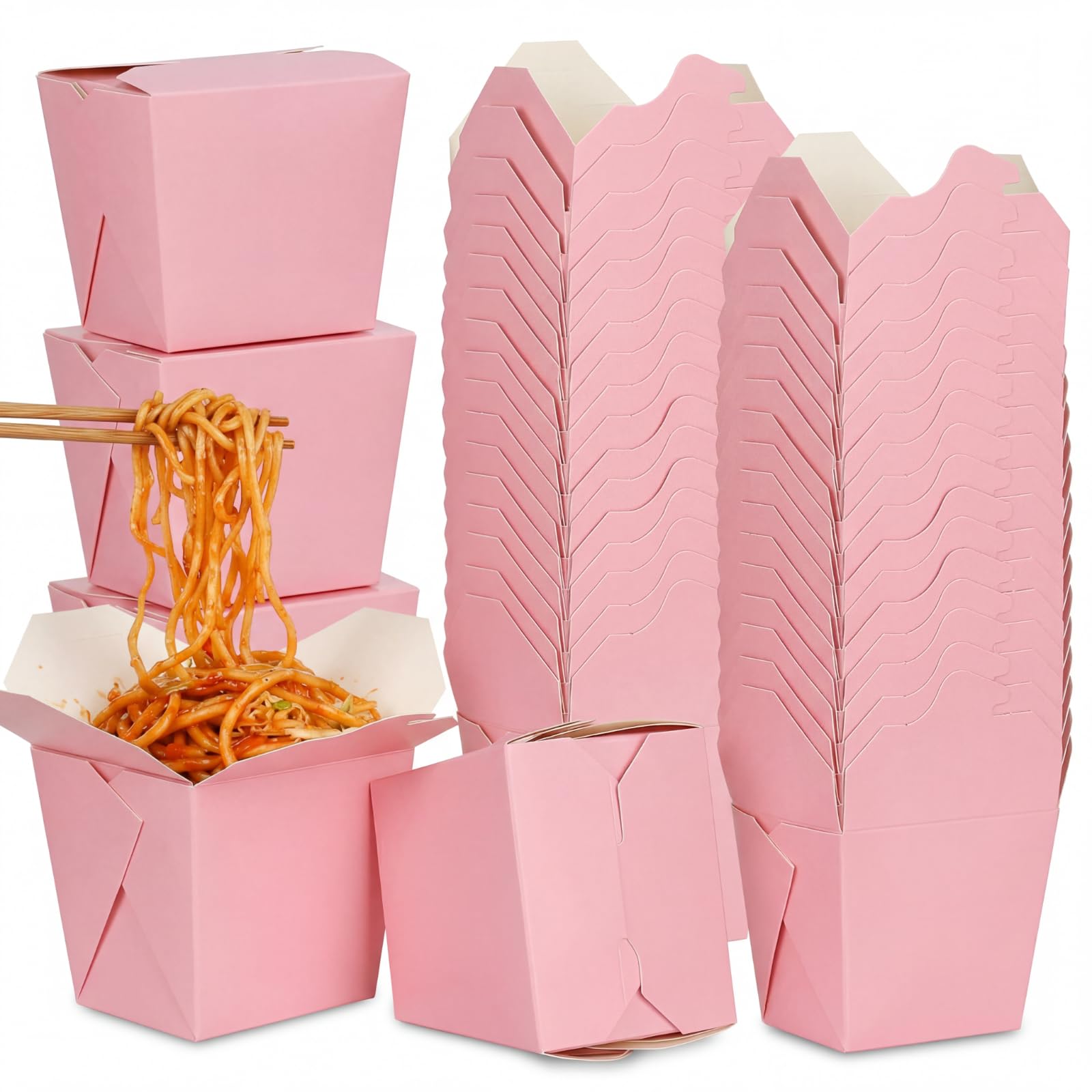 Affrolling 100 Pack 16 oz Chinese Take out Boxes Food Box, Pink