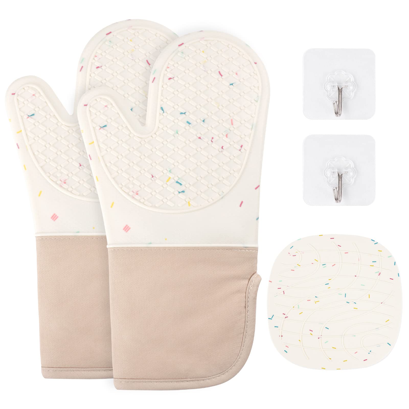 Auauy Oven Mitt, Kitchen Silicone Waterproof Oven Mitts, Heat Resistant 446? Non-Slip Silicone Oven Mittens Quilted Liner With 1