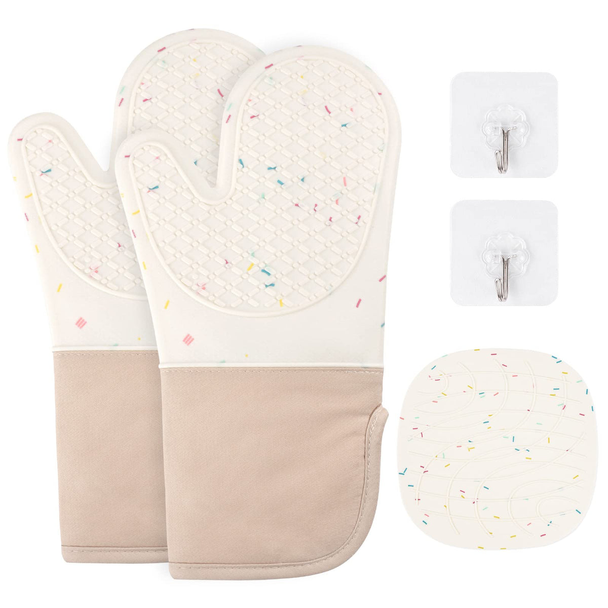 Auauy Oven Mitt, Kitchen Silicone Waterproof Oven Mitts, Heat Resistant 446? Non-Slip Silicone Oven Mittens Quilted Liner With 1