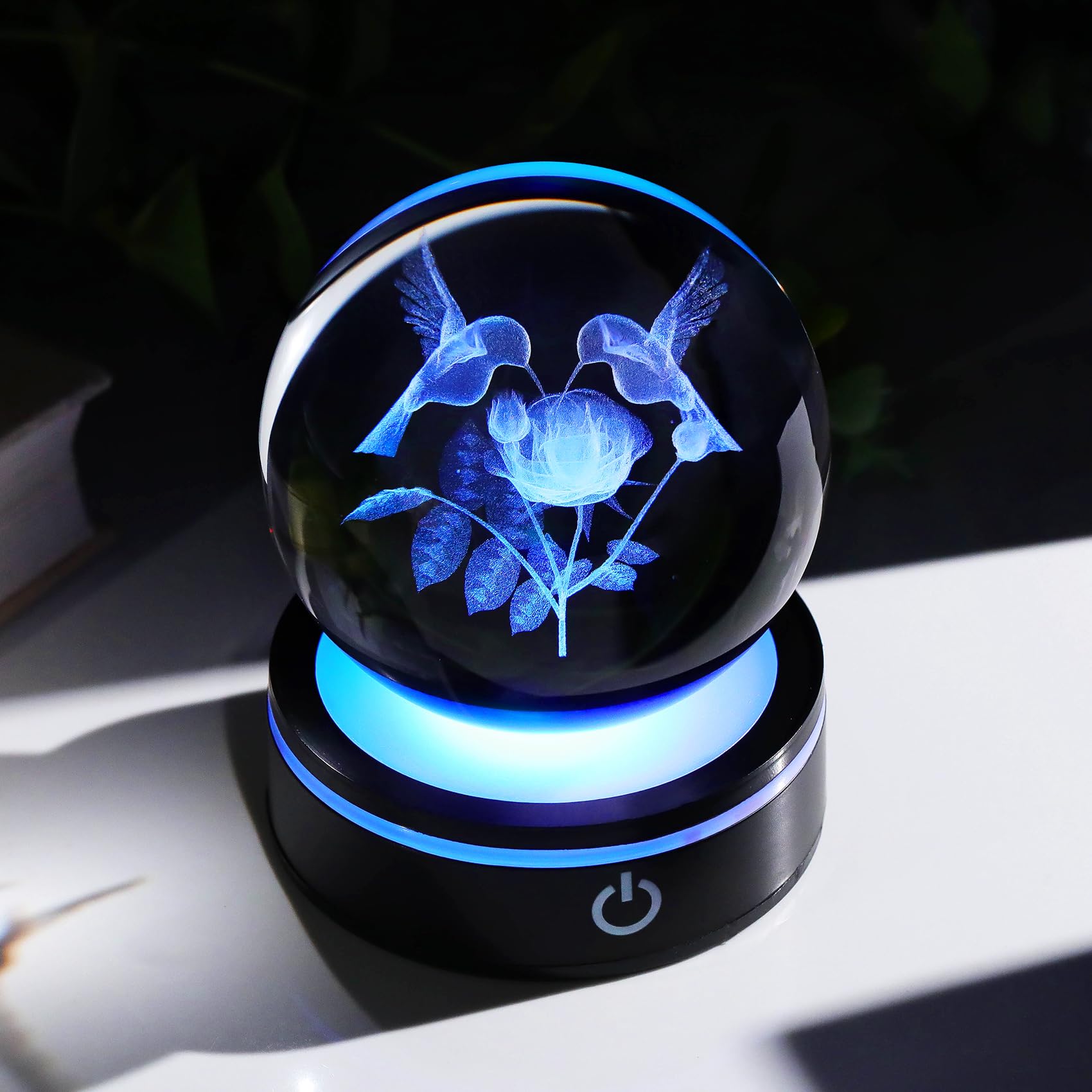 YWHL 3D Hummingbird Crystal Ball Figurine with LED Base, Hummingbird Gifts for Women Men on Birthday Christmas, Glass Decorative