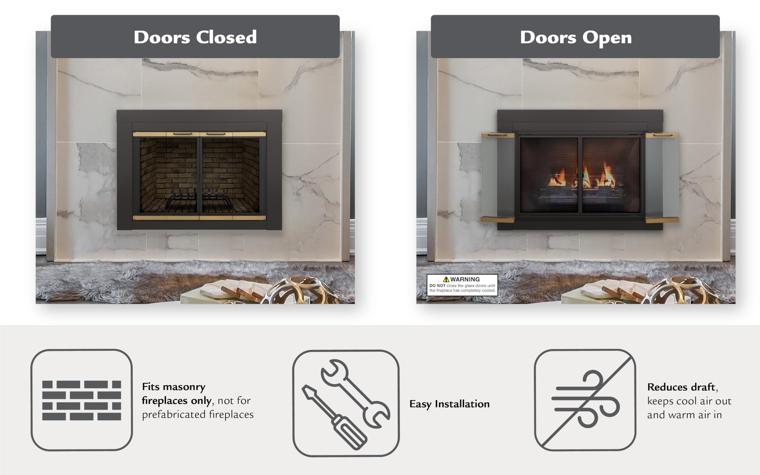 Pleasant Hearth Ar-1022 Arrington Fireplace Glass Door, Black, Large