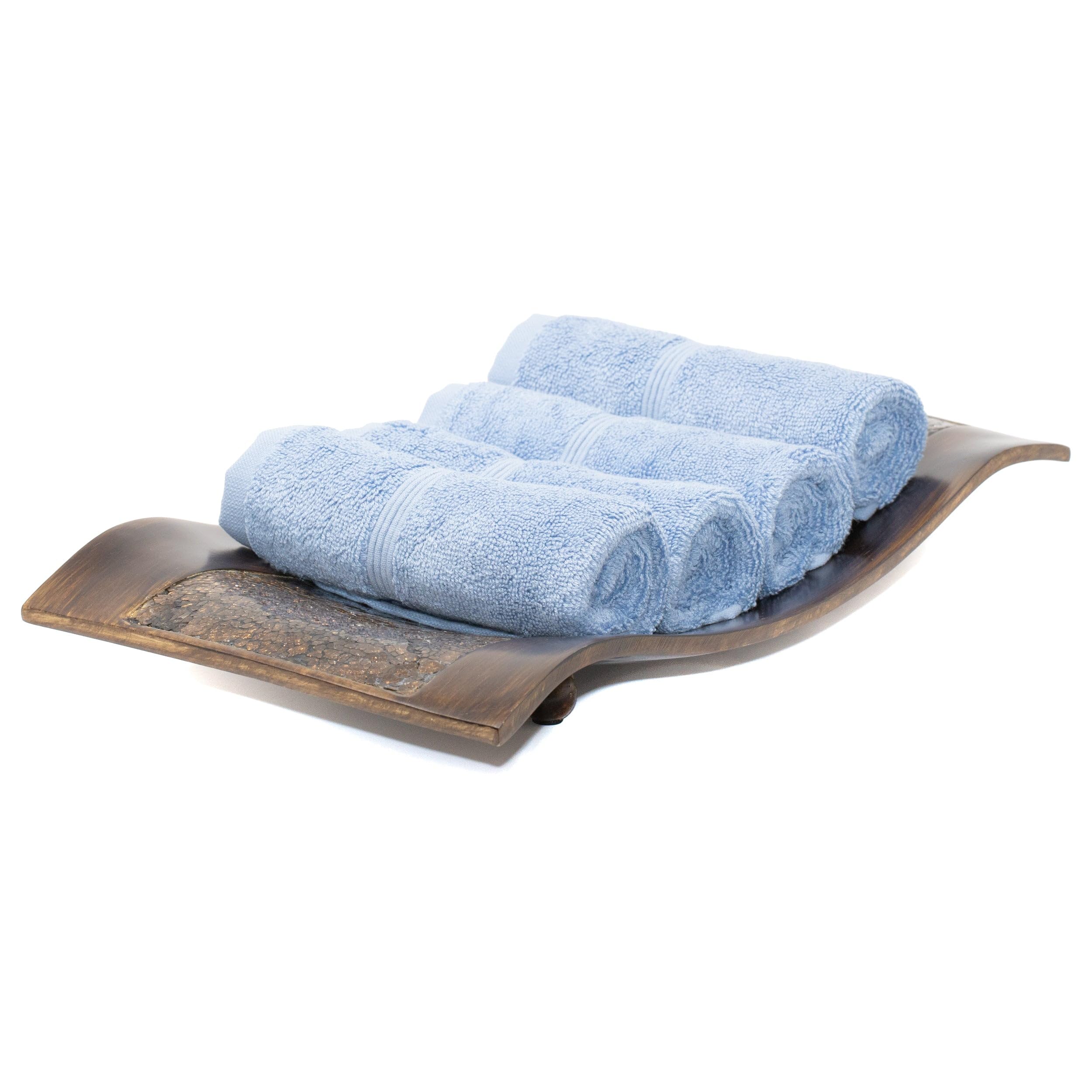 Mosobam 700 GSM Hotel Luxury Washcloths 13X13  Set of 4  Allure Blue  Turkish Baby Bath Towel  Face Washcloth  Viscose Made from Bamboo - Turkish Cotton