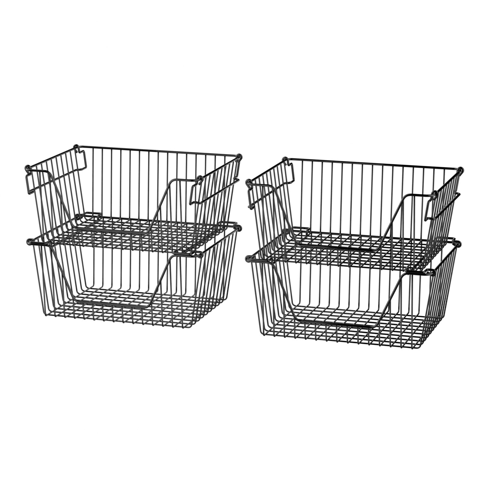 Slideep Wire Storage Baskets For Organizing, 4 Pack 14'' Stacking Metal Wire Freezer Organizer Bins With Handles, Large Pantry B
