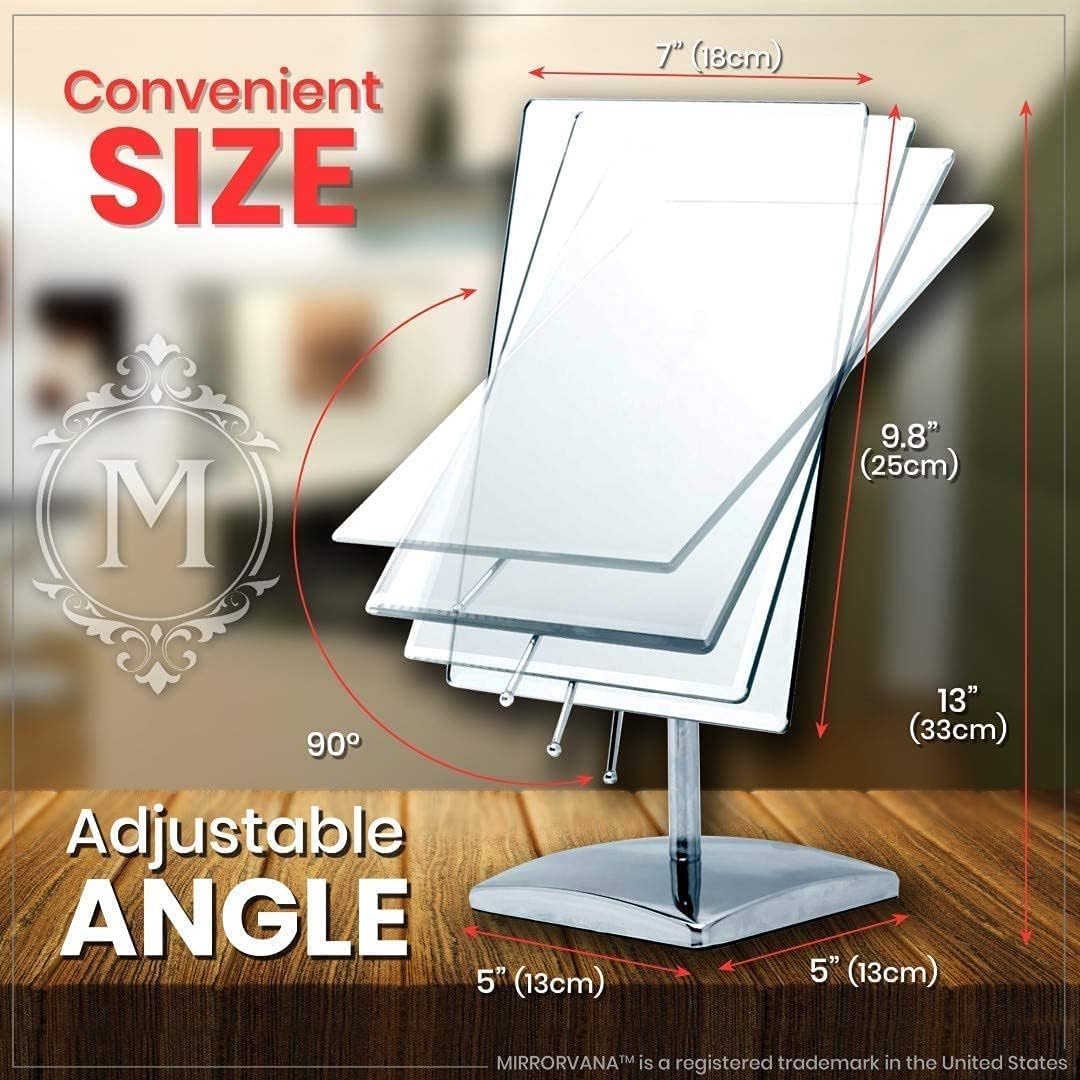 Large Tabletop Face Mirror with Stand - True No Magnification Single Sided Mirror for Retail Store Display Counter  Table Top Vanity & Bathroom Countertop - Frameless Rectangle 9.8 '' x 7 ''
