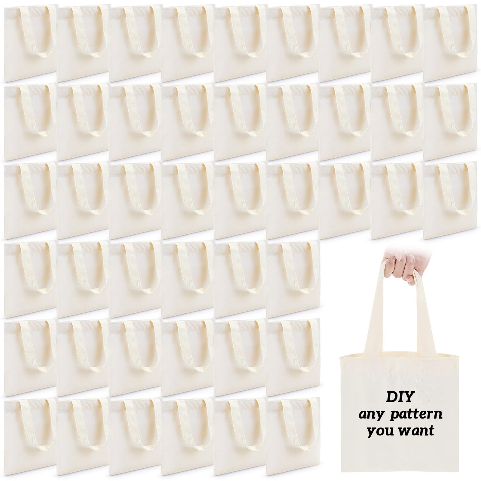 Amylove 100 Pcs Mini Tote Bag Sublimation Blank Canvas Tote Bags Reusable for Grocery Shopping, DIY, Easter Party Favor Gift Bag