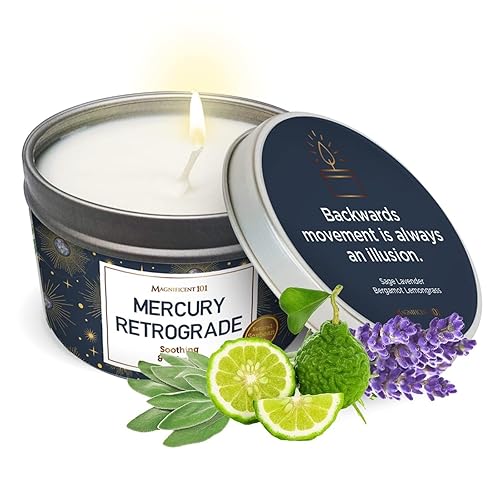 Magnificent 101 Mercury Retrograde Aromatherapy Candle - 6 Oz - 30 Hour Burn  All Natural & Organic Soy Wax Tin Candle for Purif