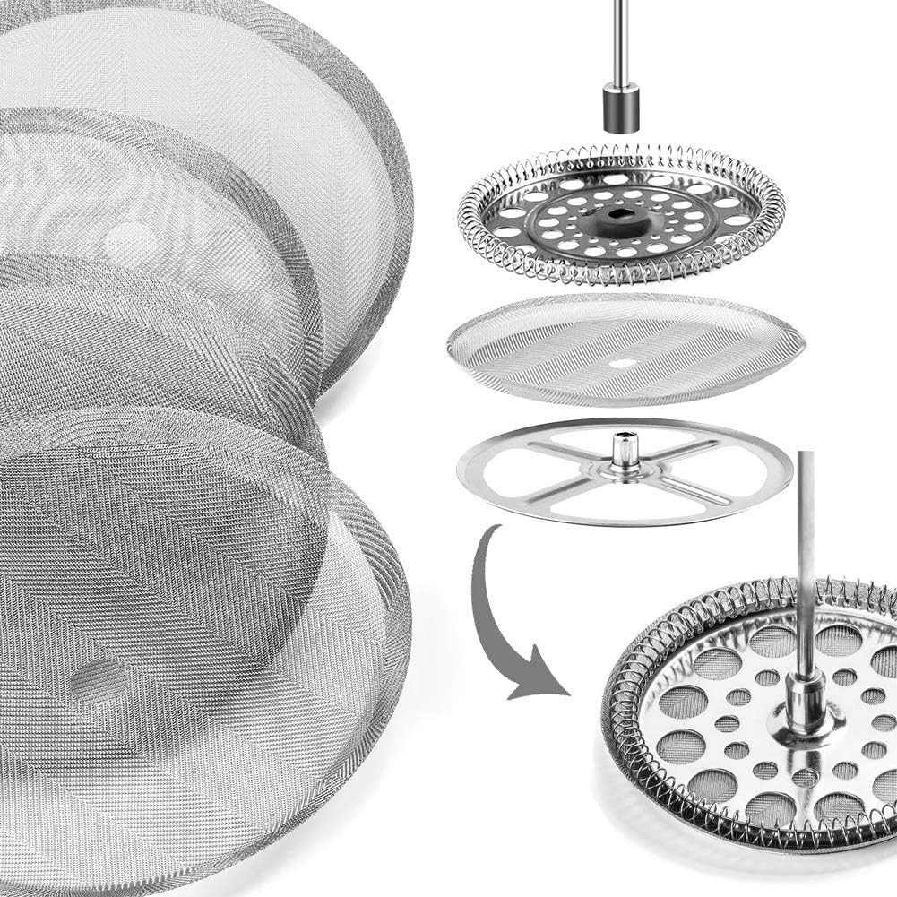 Meelio 6 Pieces French Press Replacement Filters Mesh Filters Replacement, Stainless Steel French Press Replacement Screen For 3