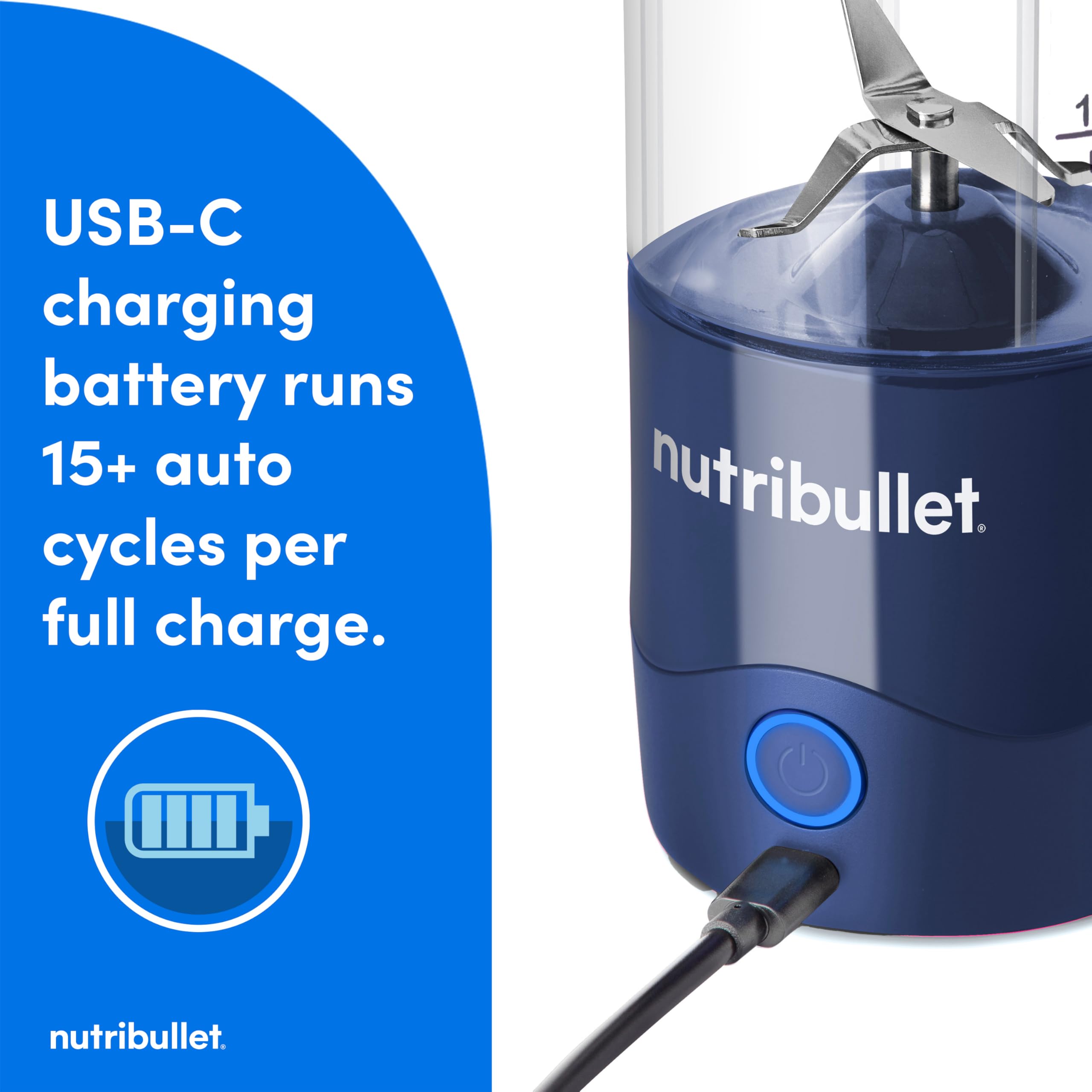 Nutribullet Portable Blender, Cordless, 20Oz Vessel, Personal Blender, Usb-C Rechargeable, Navy Blue, Nbpb50100Nb