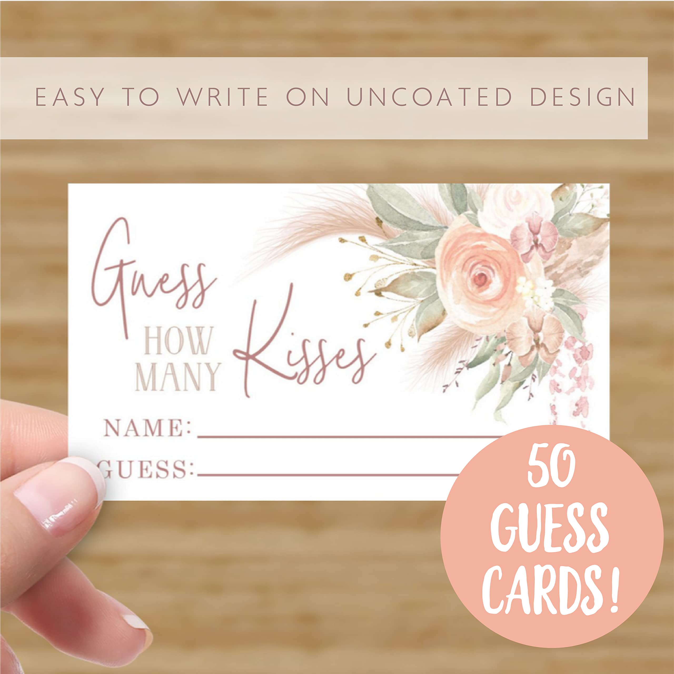 Your Main Event Prints Boho Pink Gold Pompas Grass How Many Kisses Game Sign And Cards Great For Bridal Showers And Weddings, Fl