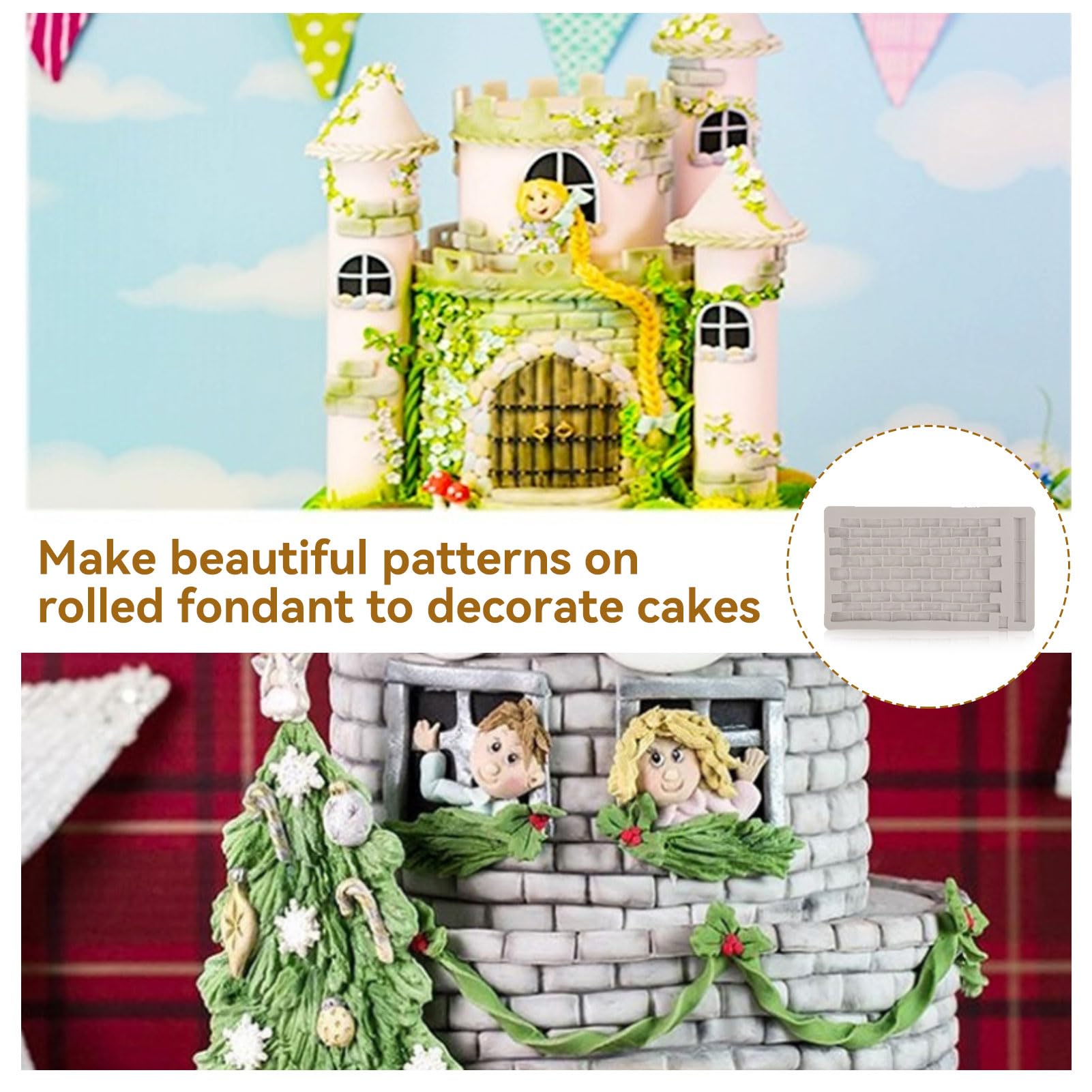 Fondant Impression Mat, Silicone Brick Wall Pattern Lace Mat Silicone Imprint Mold Sugarcraft Wedding Cake Decorating Tools Choc