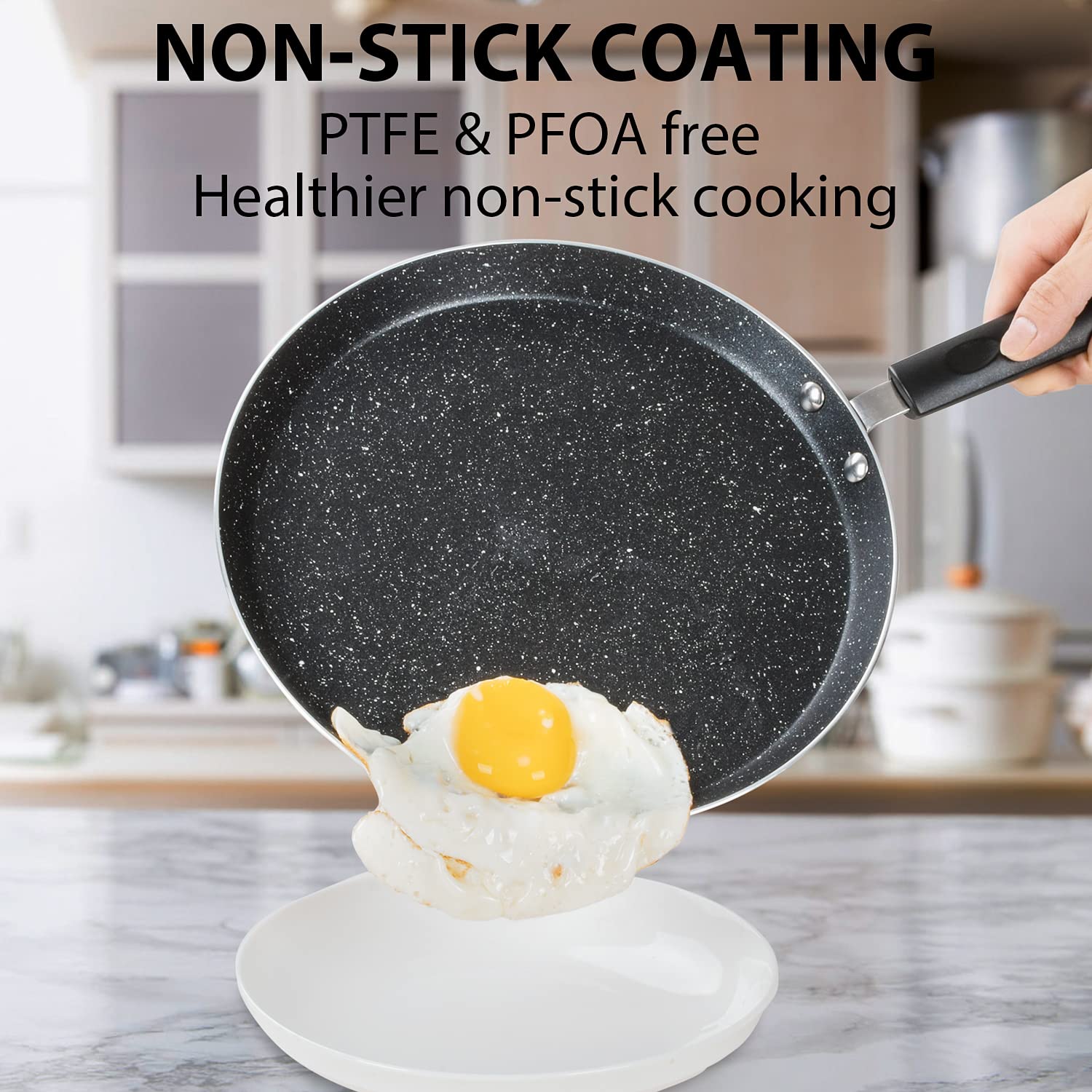 Buecmue 10.5 Inch Nonstick Crepe Pan With Spreader, Granite Coating Skillet Pan For Roti Egg Omelet Tortilla Tawa Dosa, Flat Fry