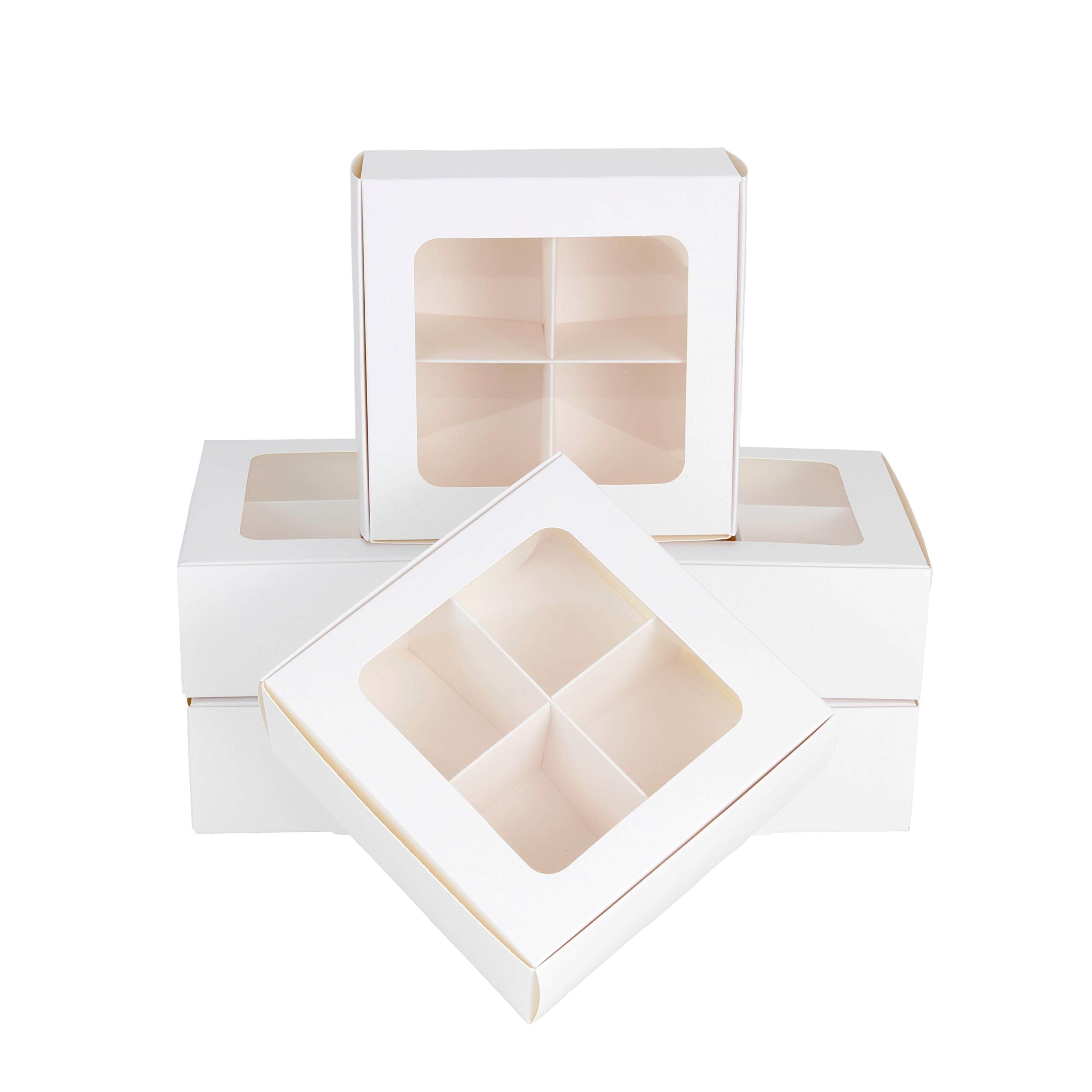 24-Pack Small Cookie Boxes For Packaging With Window And Dividers | 6X6X2.4 Inches | Four Compartment Treat Box For Charcuterie,