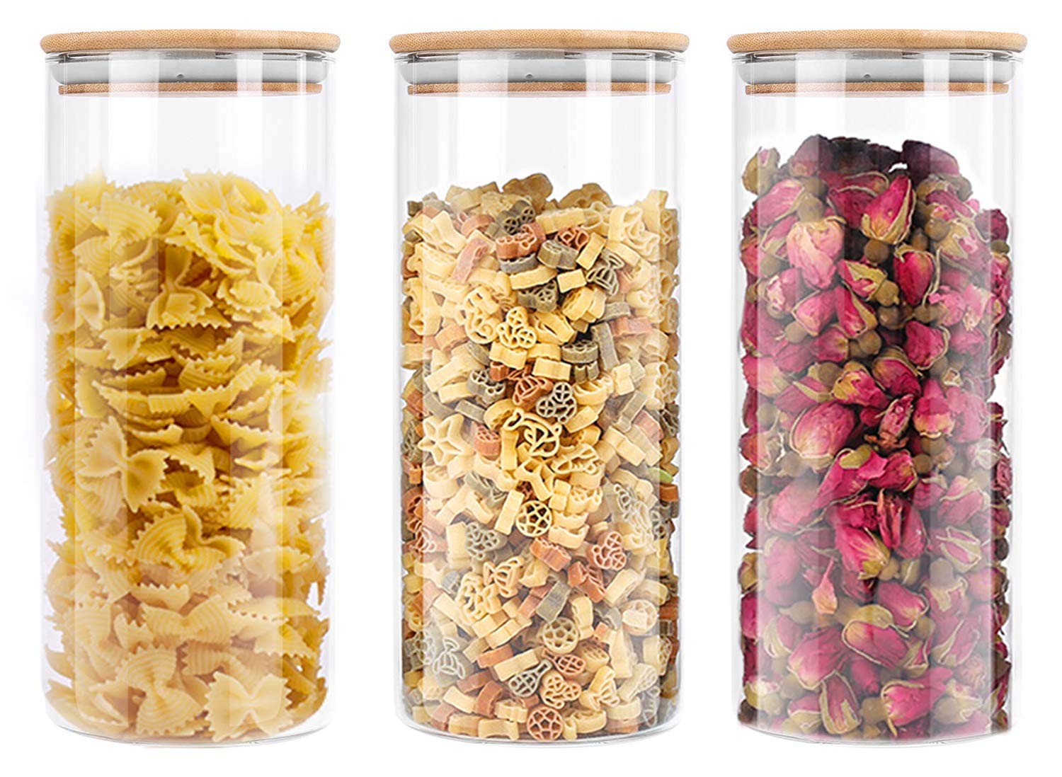 Luximal Round Glass Storage Containers Jar With Wooden Air Tight Rust Proof Lid 1050 Ml (Pack Of 3)