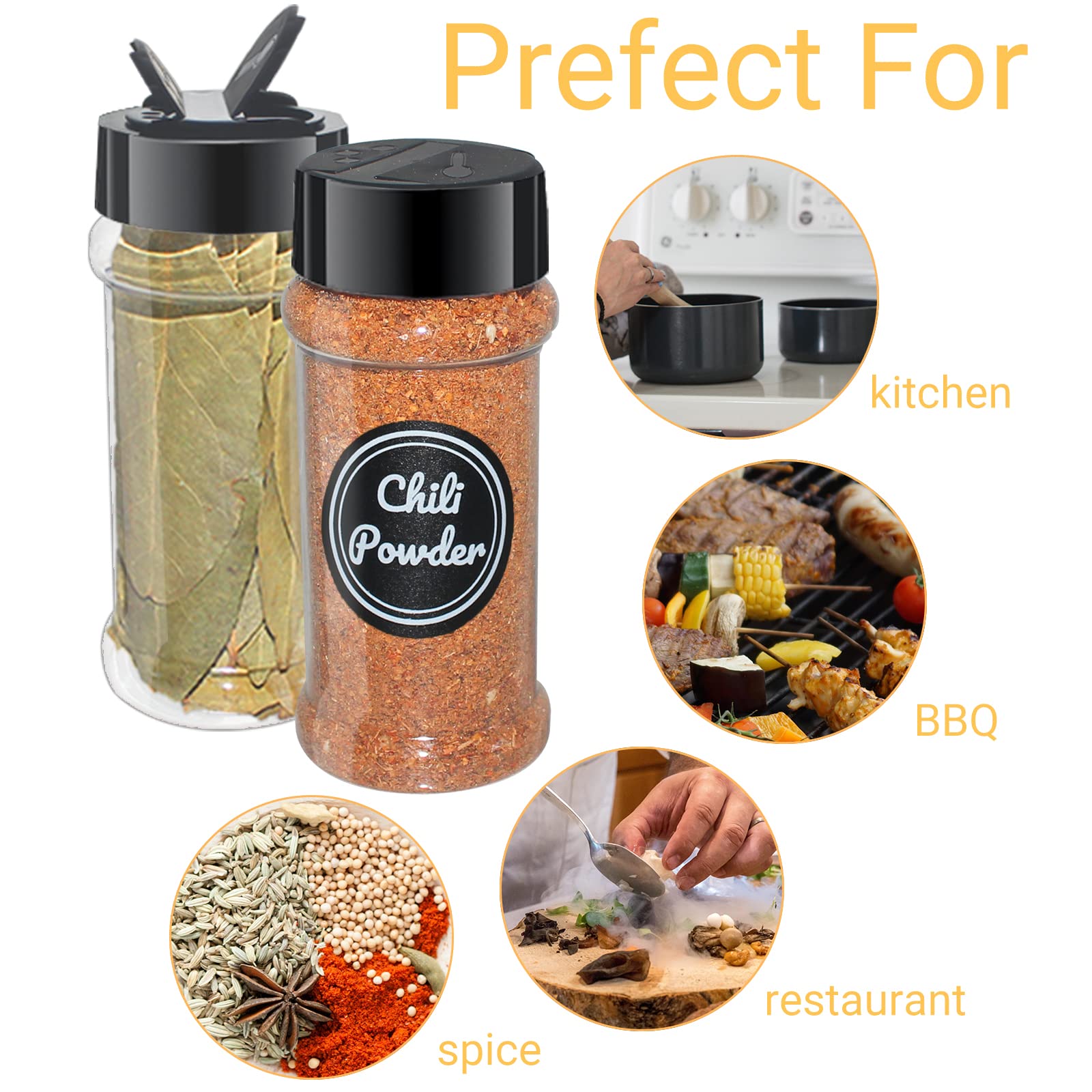 Suituts 3.3 Oz 24 Pack Clear Plastic Spice Jars With Black Shaker Lids, 100Ml Round Spice Bottle, Plastic Seasoning Jars With La