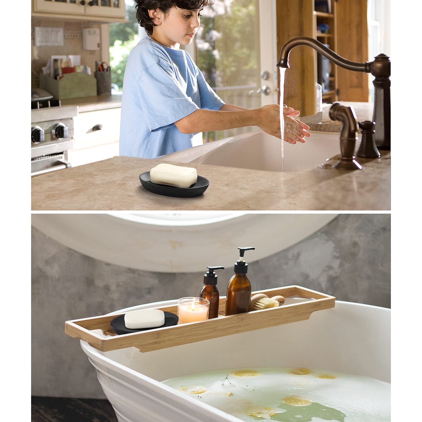 Luxspire Soap Dish, Resin Soap Tray Soap Holder Container Box, Marble Pattern Oval Soap Plate Case, Sponge Dish Scrubbers Tray H