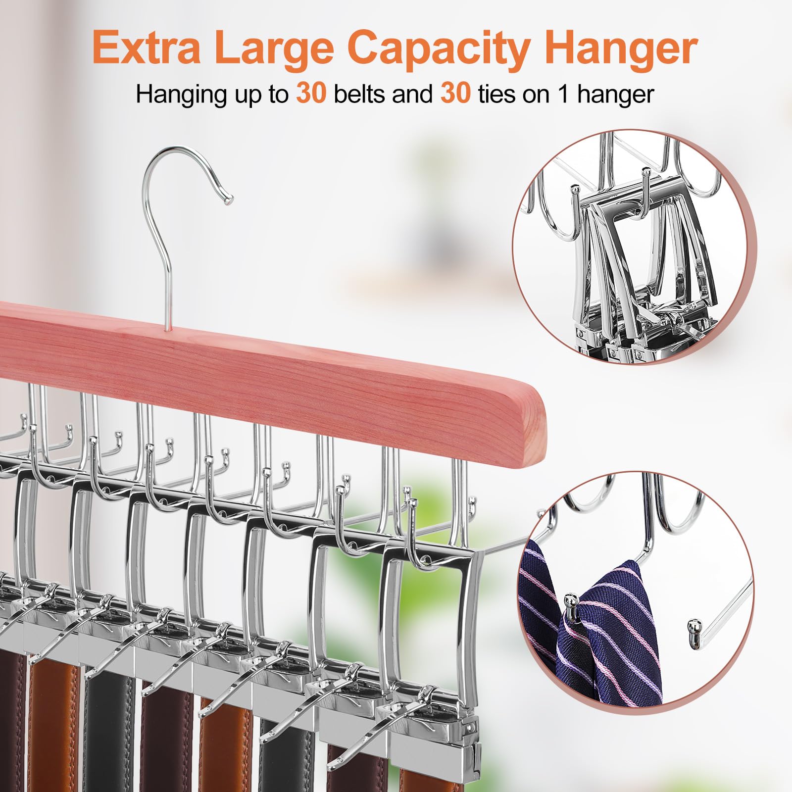 Topia Hanger Cedar 2 In 1 Belt Tie Hanger For Closet Max 30 Belts With 30 Ties Capacity, 20 Hooks Belt Tie Racks Hanger For Clos