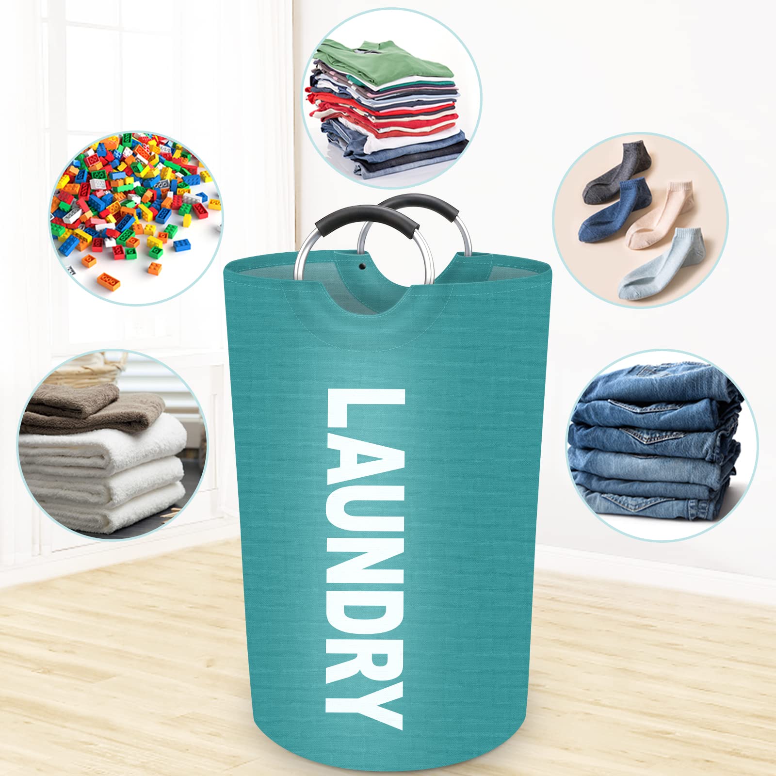 StorageRight 75L Large Laundry Basket  Laundry Hamper  Dirty Clothes Hamper for Laundry  Collapsible  Waterproof Laundry Baskets with Foam Protected Aluminum Handles for Laundry  Dorm  Family (Green)
