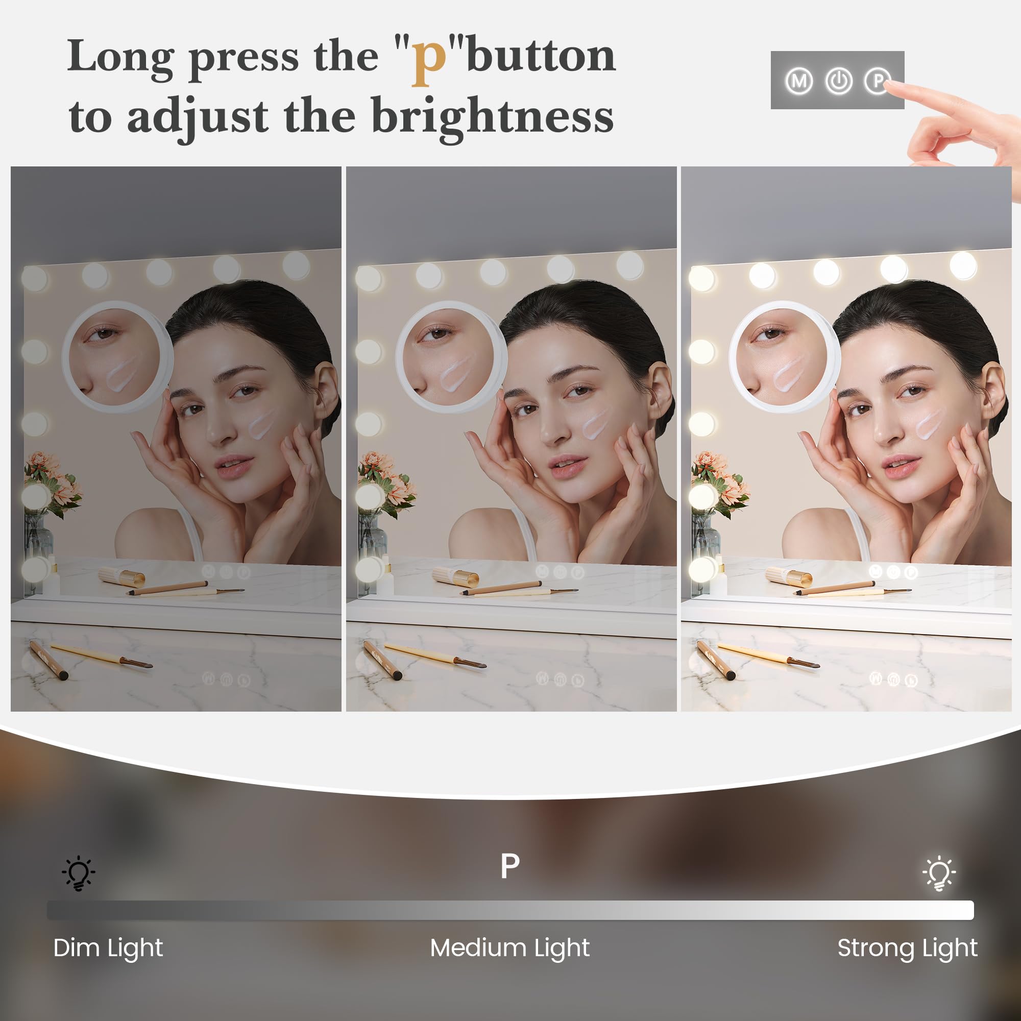 Vanity Mirror With Lights, Hollywood Lighted Vanity Mirror With 15 Dimmable Led Bulbs, 3 Color Modes, Usb Charging Port, Light U