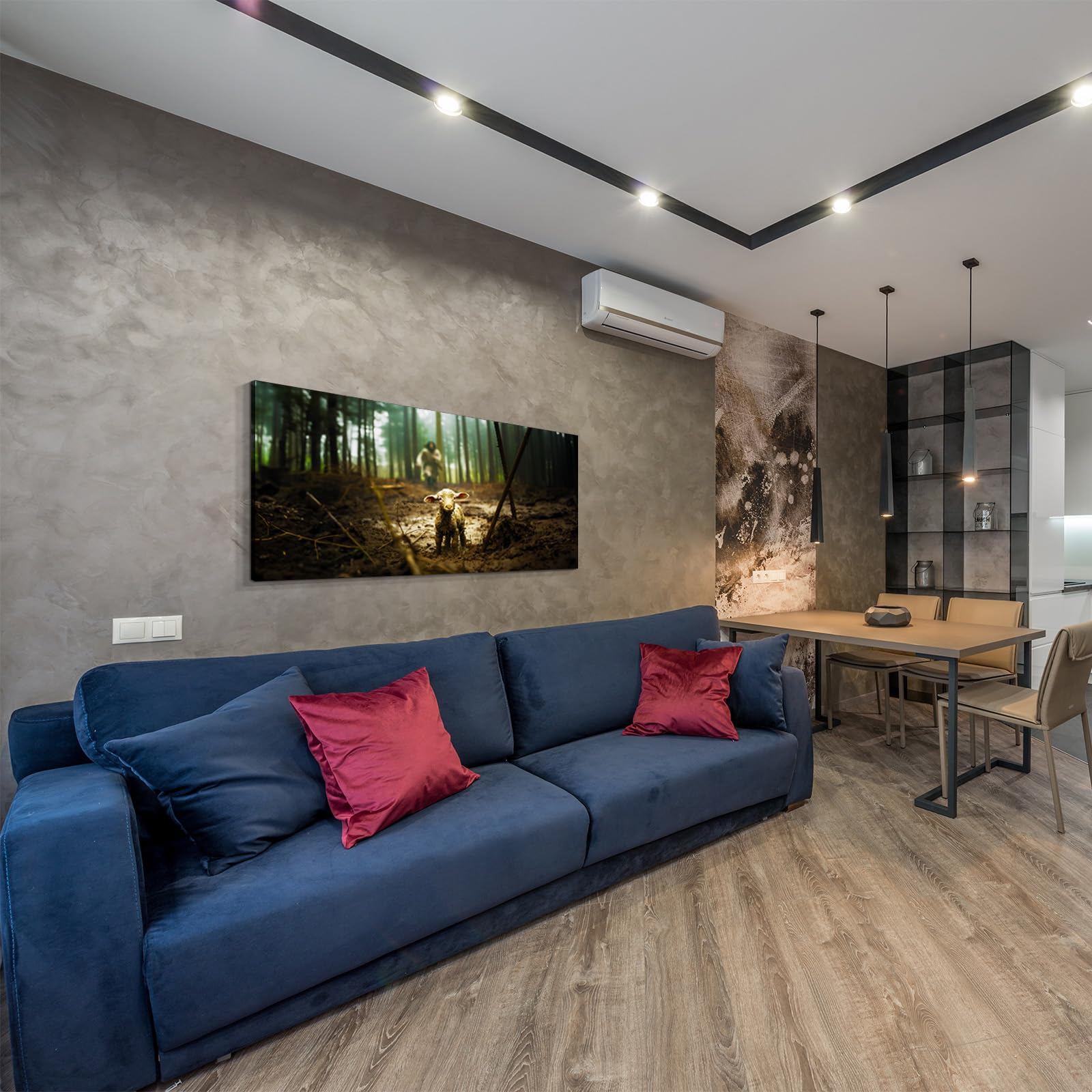 Jesus And Lamb Canvas Wall Art 48''X24'' Jesus Running After Lost Lamb Picture Wall Art Canvas Print Christian Home Decor