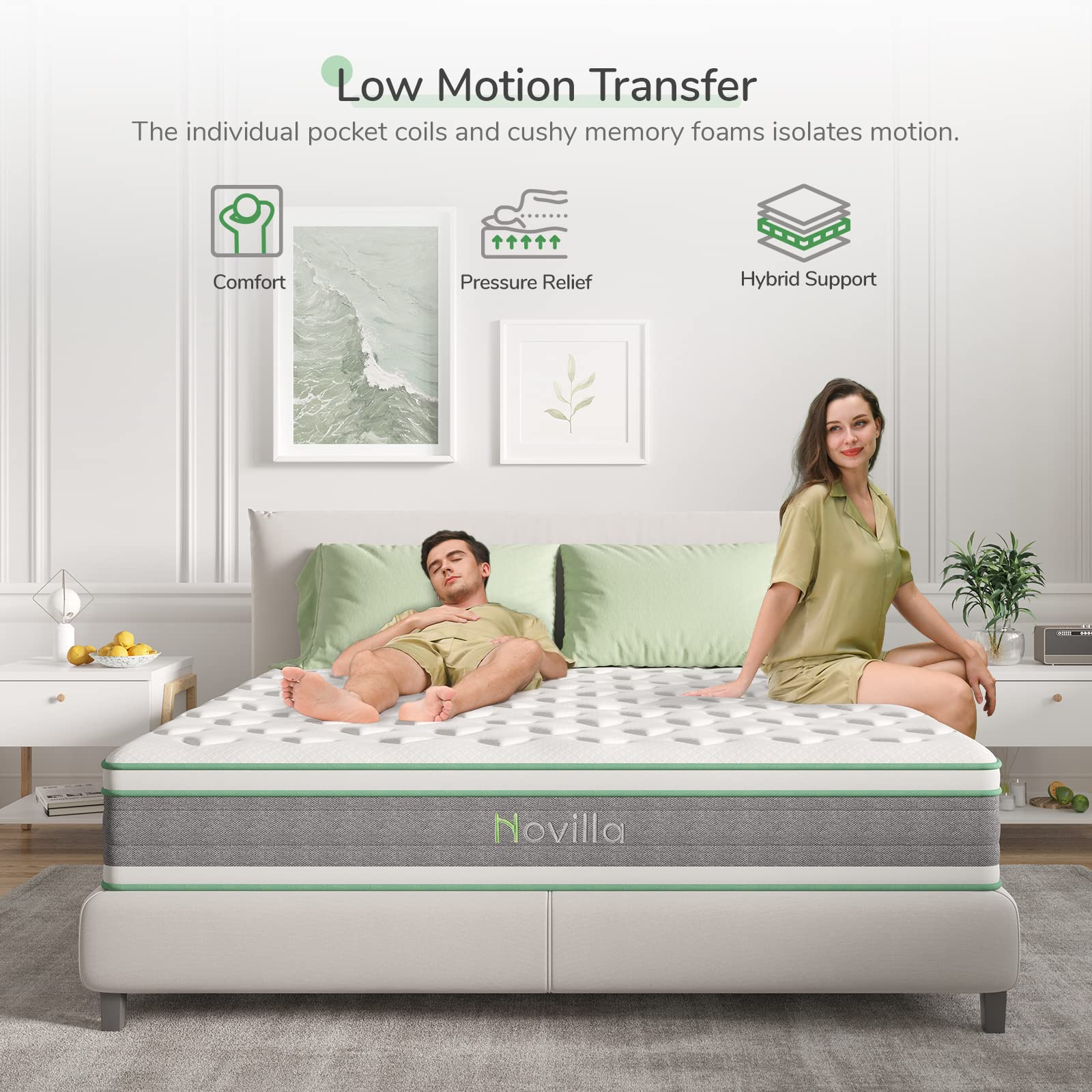 Novilla Twin Xl Size Mattress, 10 Inch Hybrid Mattress In A Box, Individually Wrapped Pocket Coils Innerspring Mattress For Moti