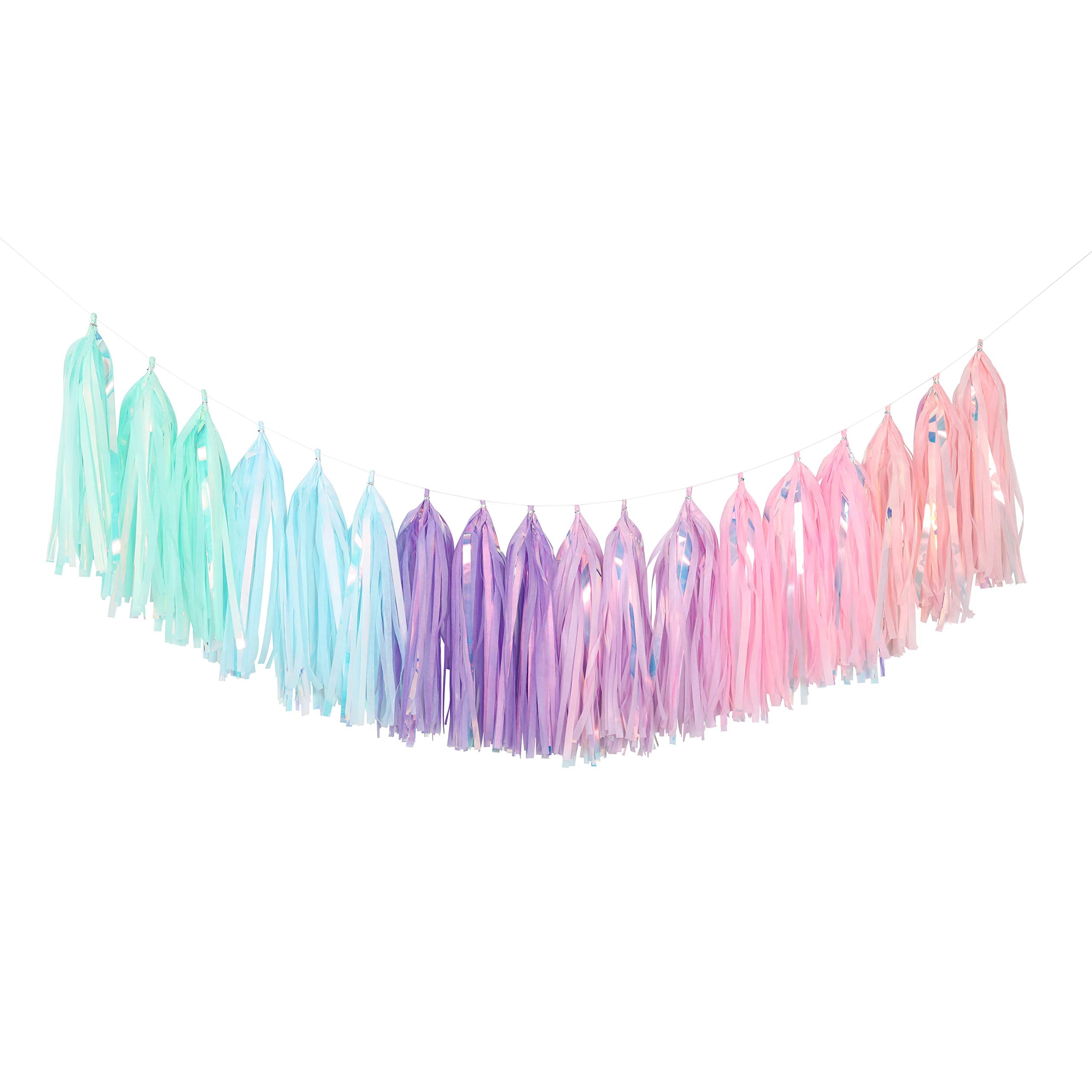 Fonder Mols Tissue Paper Tassel Garland DIY Kit (40pcs, Blush, Mint, Aqua, Lilac and Orchid All Mixed with Iridescent Mylar) for