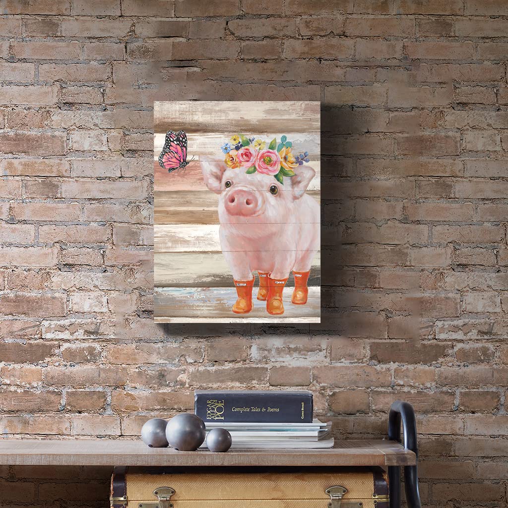 Funny Piggy And Pink Butterfly Pig Pictures Wall Art Farmhouse Wall Decor Farm Animal Canvas Poster Mural For Bedroom Bathroom A