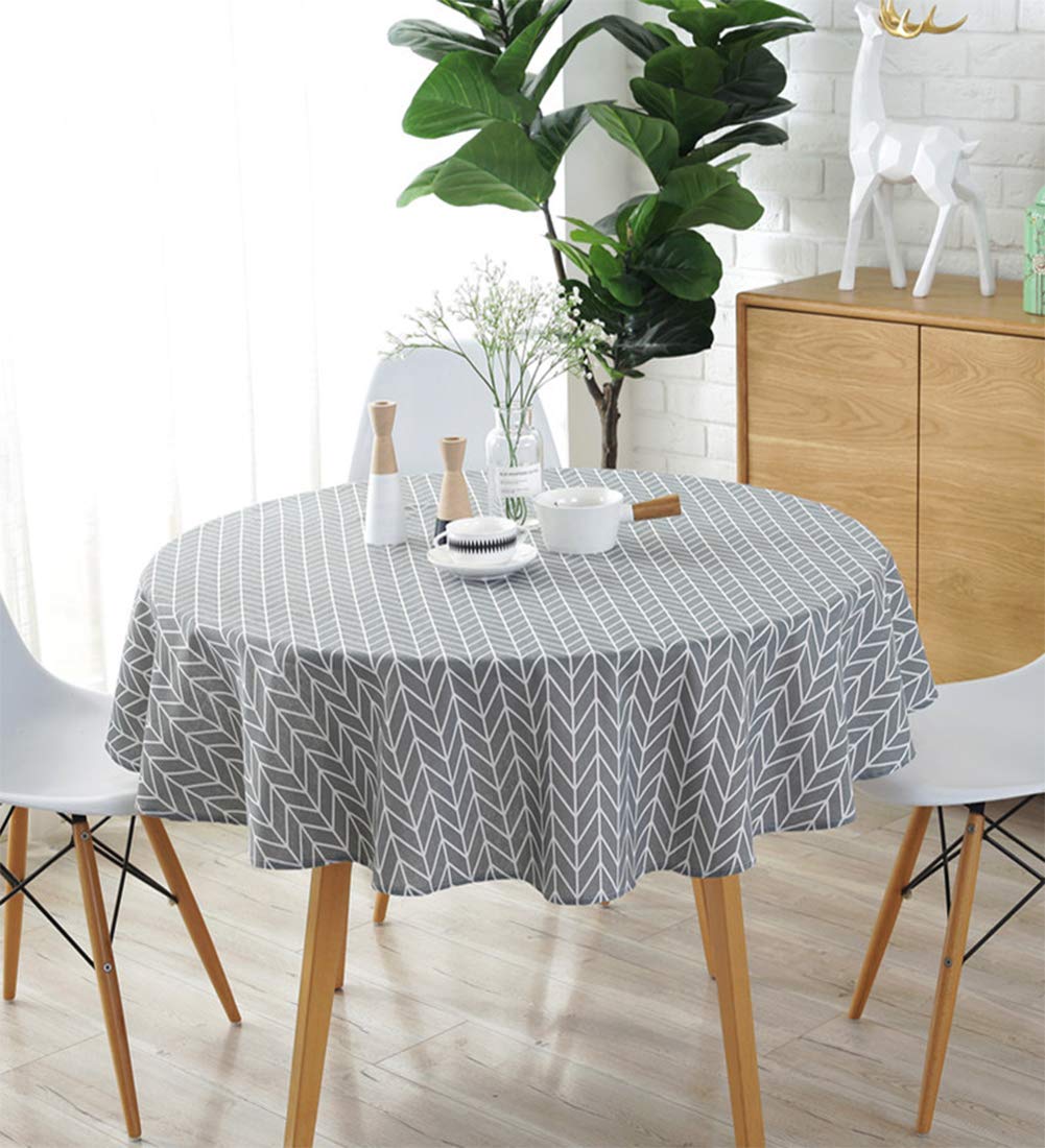 Meioro Round Table Cloth Cover Cotton Linen Tablecloth Grey Nordic Twill Table Clothes For Round Table, Dinner Christmas Holiday