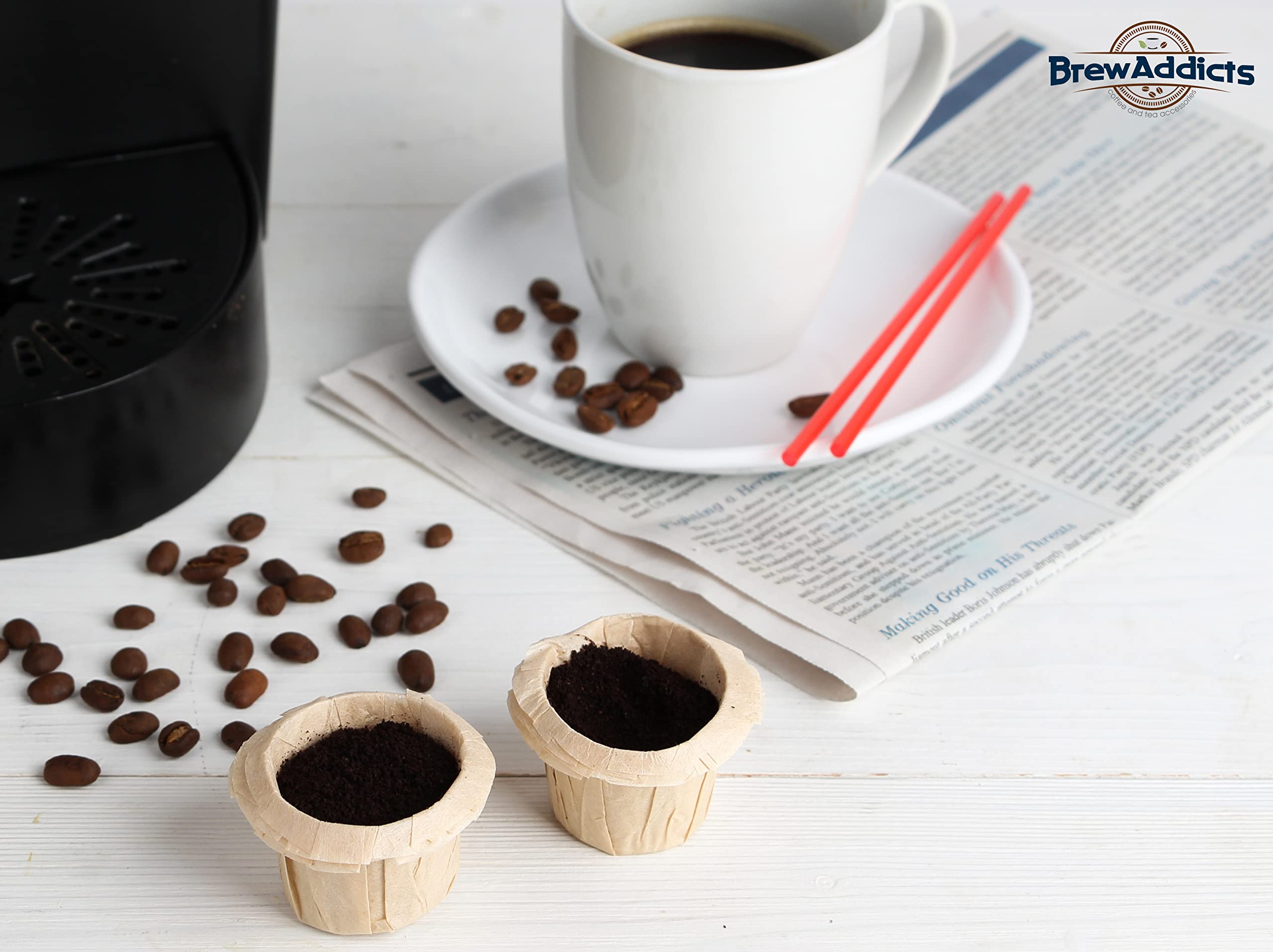 Brew Addicts Disposable Coffee Filters 300 Count  Brown  All-Natural & Unbleached Single-Use Coffee Filter for Reusable K Cups or Coffee Machines  Perfect Size & Quantity