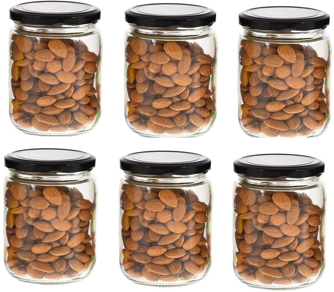 Pramukh Fashion  Round Glass Jar And Container (500 Ml) With Rust Proof Air Tight Black Lid/Suitable To Use In Your Home Office