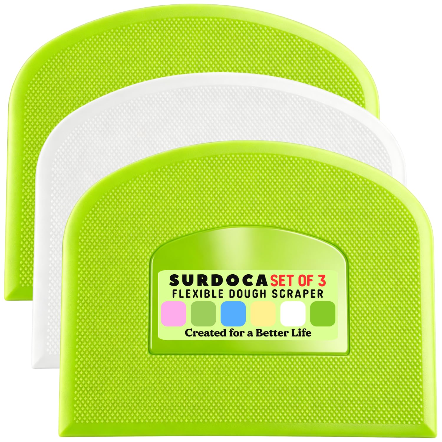 SURDOCA Dough Bench Scraper - 3P 7.1x4.9 Plastic Flexible Bowl Scraper, Sharp Edge & Angles Cake Scraper. Non-Slip Bakeware Deco