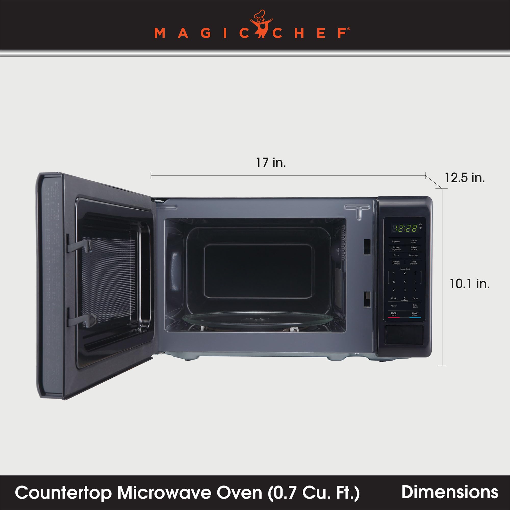Magic Chef Mc77Mb Countertop Microwave Oven, Small Microwave For Compact Spaces, 700 Watts, 0.7 Cubic Feet, Black