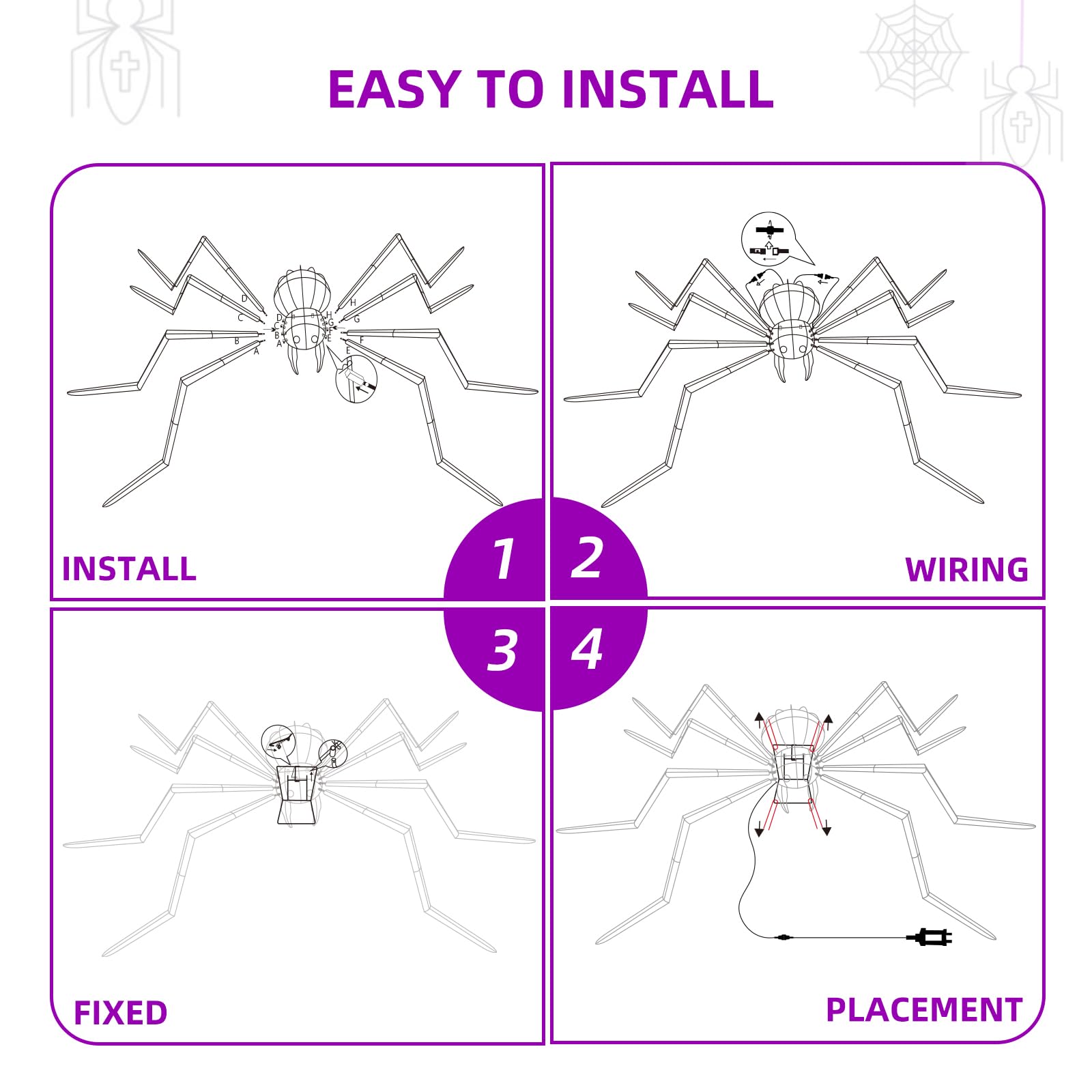 HOYECHI Halloween Decorations Giant Spider 6.8ft - Big Spider Holiday Decor Outdoor, Light Up Spider with 115 LED Lights for Fro