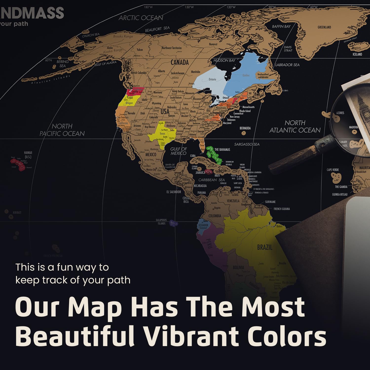 Landmass Scratch Off World Map, With Wood Hanger Frame, Extra Large 36X24 Inch Travel Map Poster, Scratchable Flags And Countrie