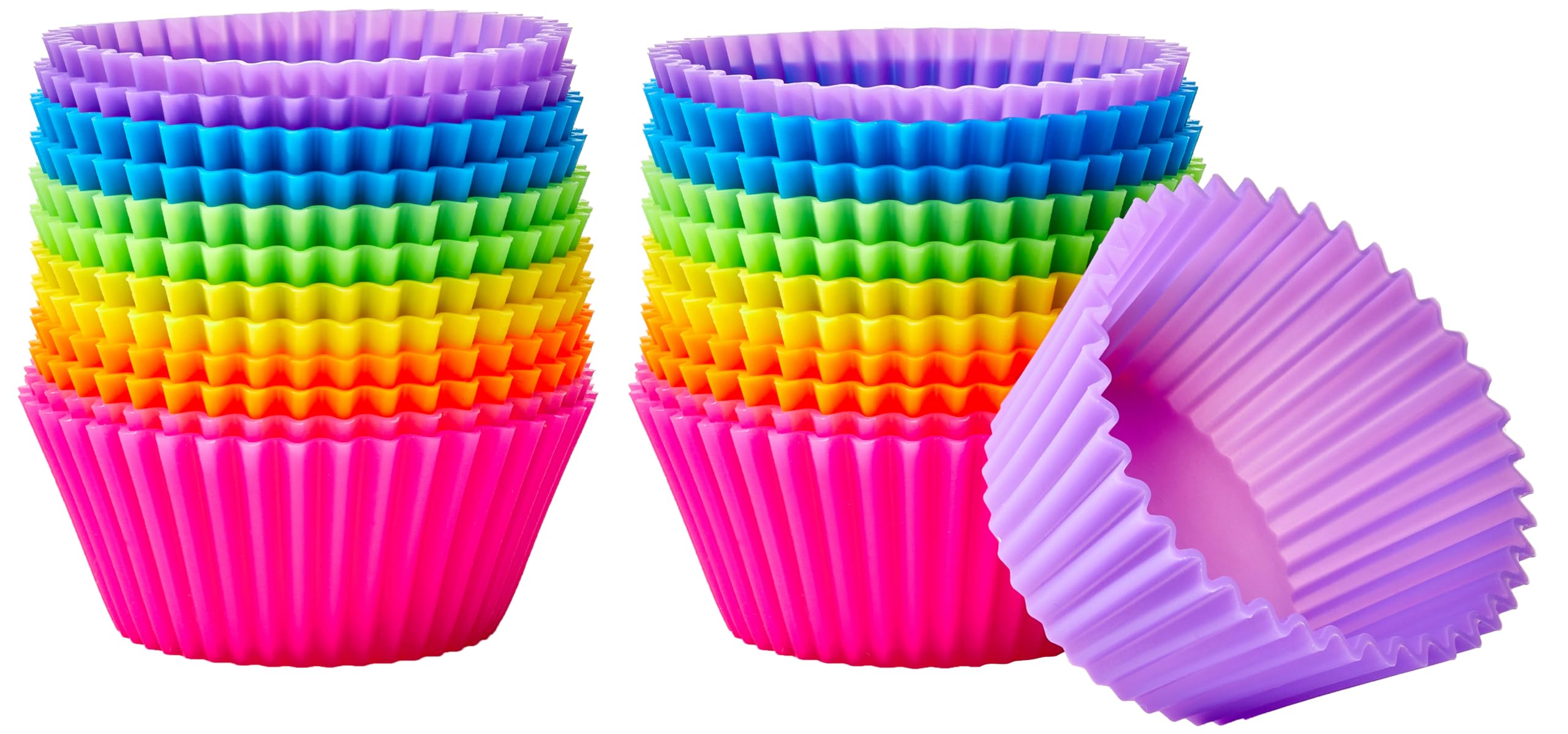 Amazon Basics Round Reusable Silicone Baking Cups, Muffin Liners, Pack of 24, Multicolor, 2.9 x 2.9 x 1.3 inches (LxWxH)