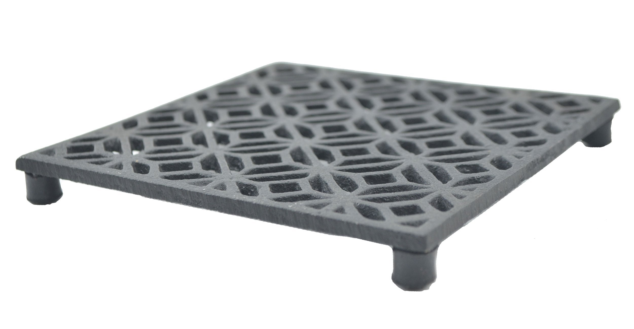 Decorative Square Black Cast Iron Trivet Ornate Diamond Design 5.25'' Wide
