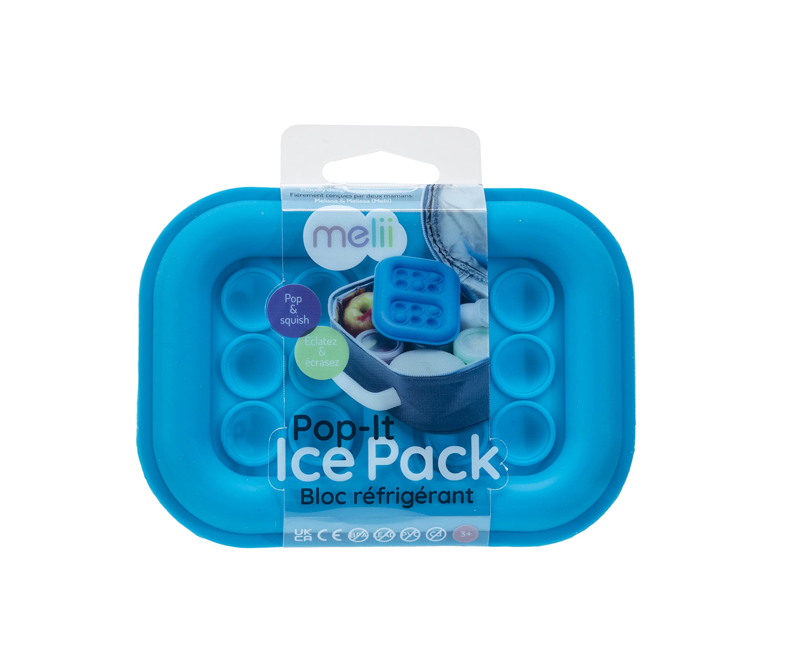 Melii Pop-It Fidget Toy Ice Pack For Kids Lunch Boxes (1 Pack, Blue)