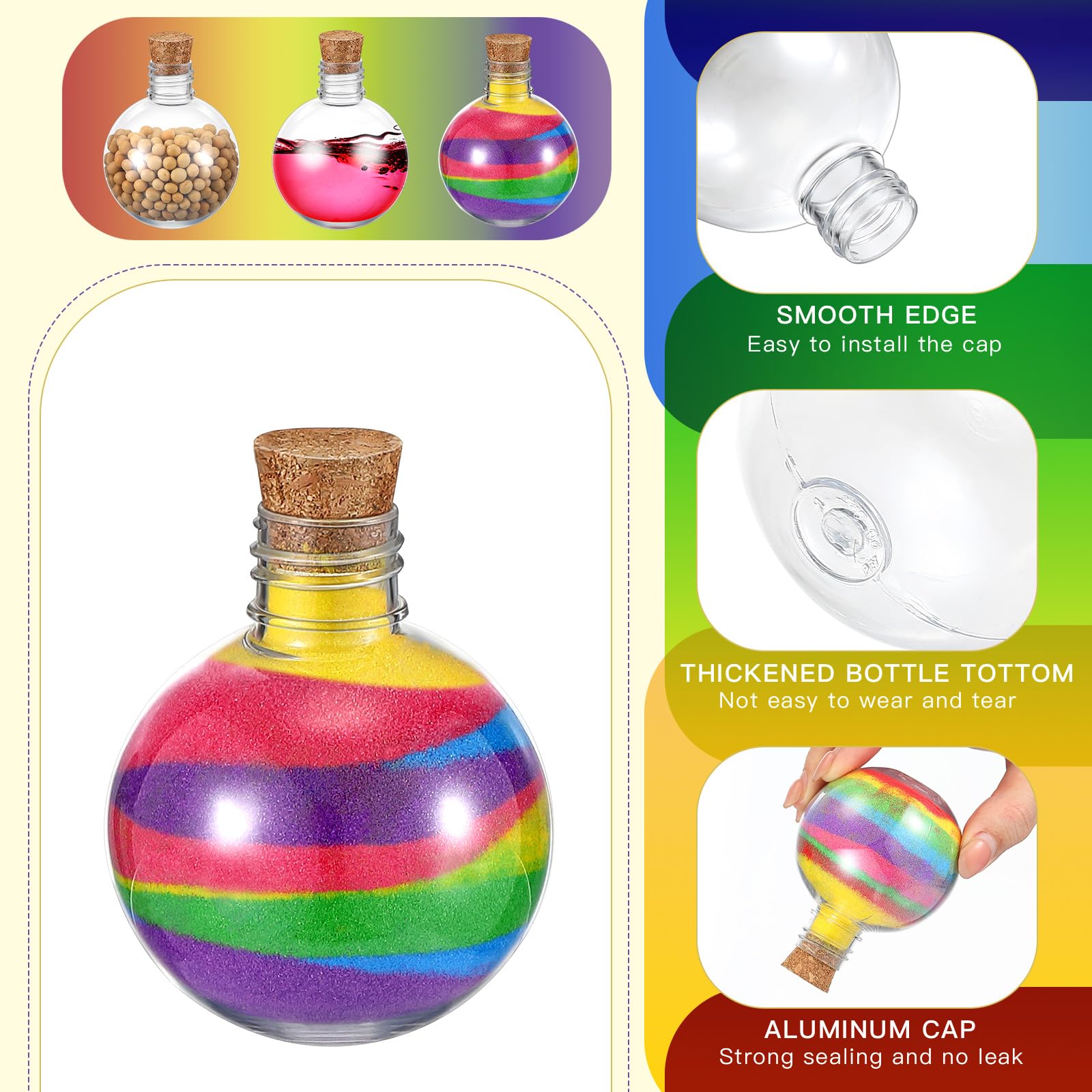 Layhit 24 Pcs Spherical Plastic Potion Bottles Ball Shape Round Bottles 3.4 oz Sand Art Jar with 5 Funnels Decorative container