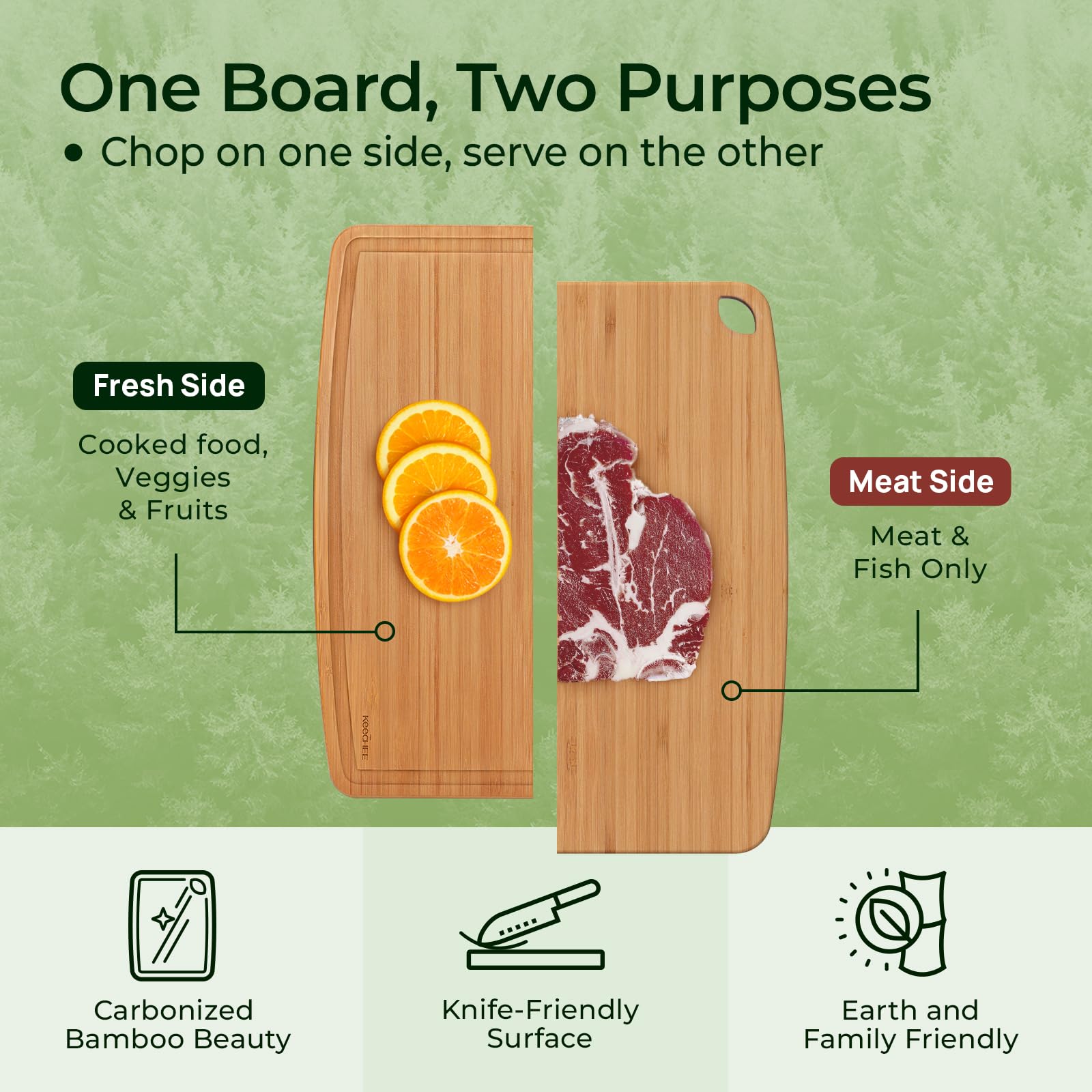 Keechee Dishwasher Safe Bamboo Cutting Board, Lightweight & Durable Wood Cutting Board, Reversible with Juice Groove, Easy to St