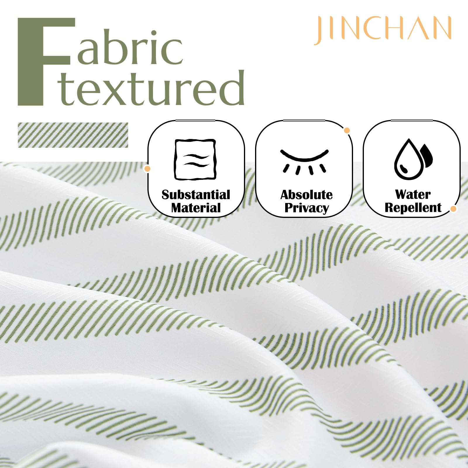 Jinchan Green And White Striped Shower Curtain Fabric Shower Curtain For Bathroom Modern Shower Curtain Spring Waterproof In Bat