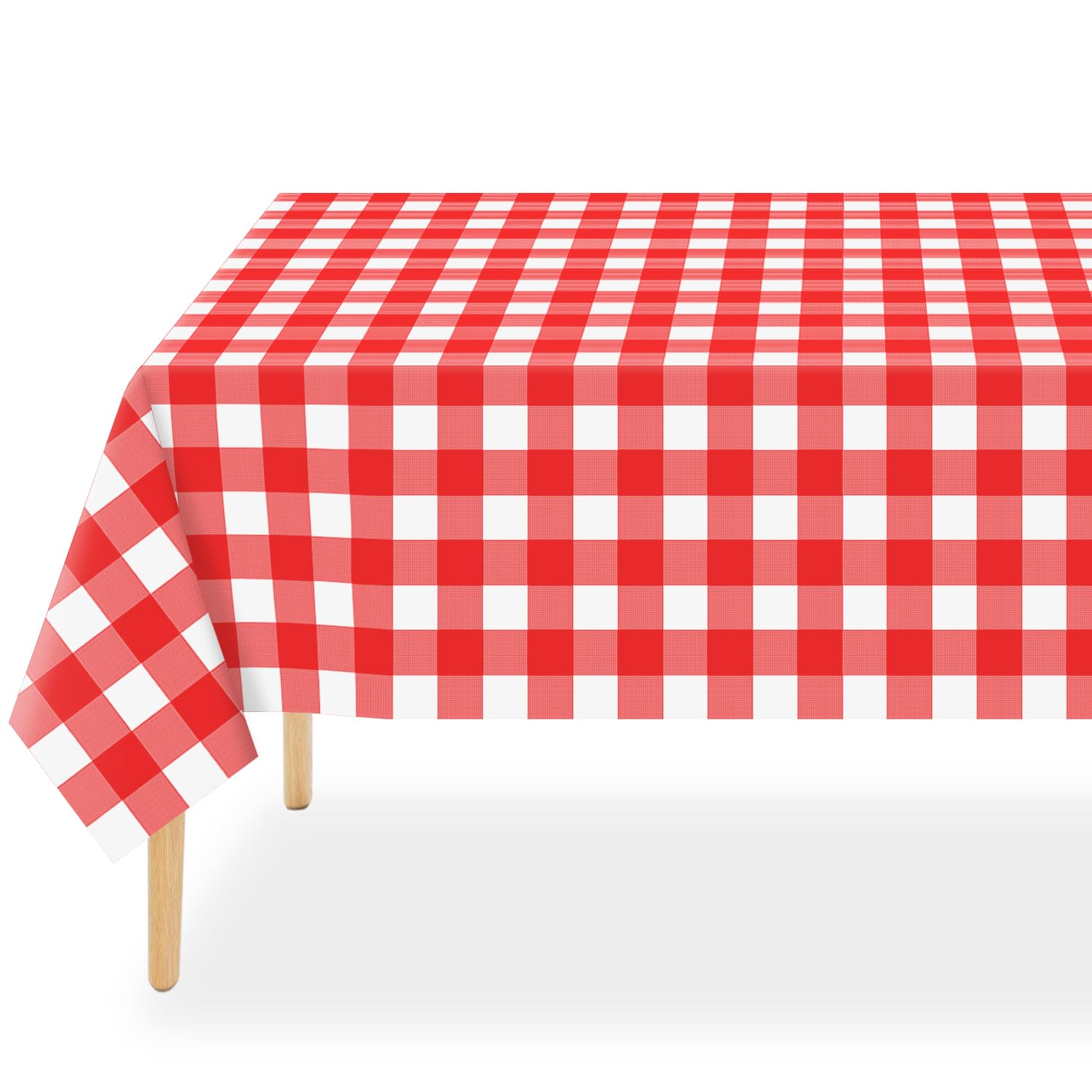 QIKSION Red Gingham Tablecloth Disposable 12 Pack, 54 x 108 Inch Red and White Checkered Table Cloth for Rectangle Tables, Plast